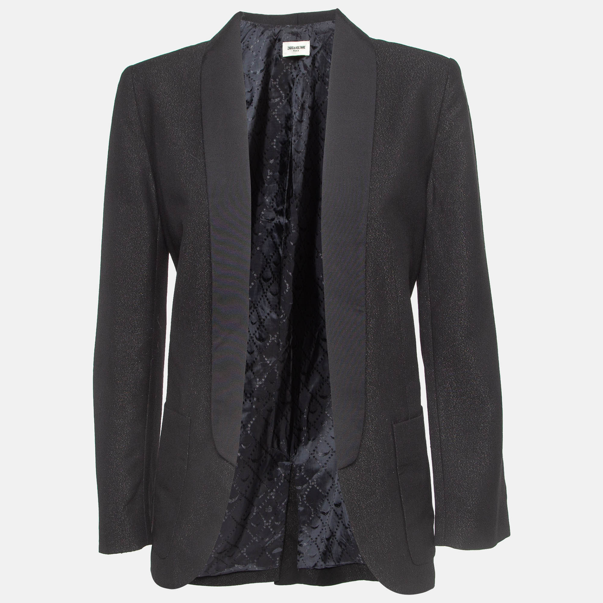 Zadig & Voltaire Black Shimmer Crepe Open Blazer S