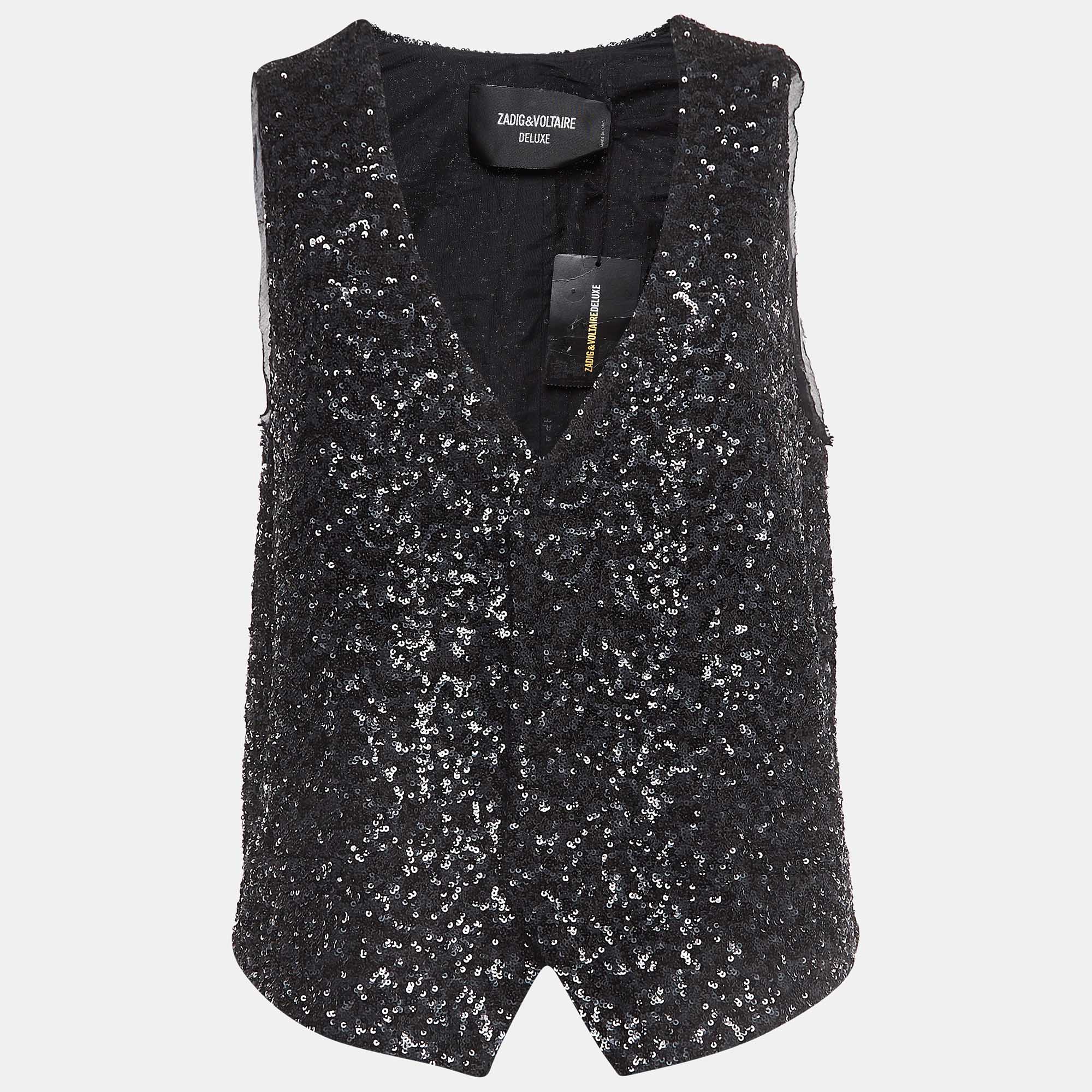 مملوكة مسبقًا Zadig & Voltaire Deluxe Black Sequined Vest L
