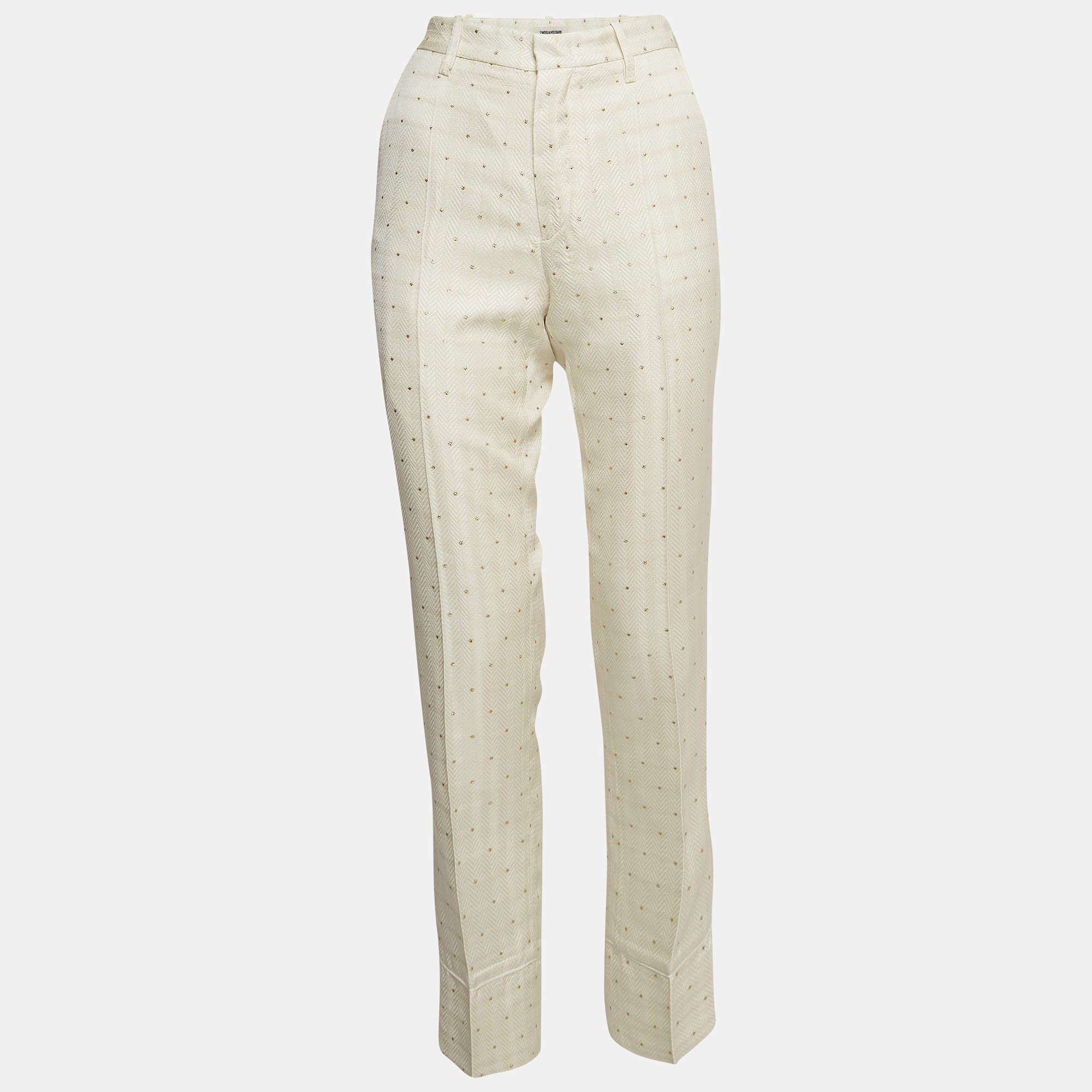 Pre Owned Zadig & Voltaire Off White Star Pist Jacquard Straight Leg Trousers M