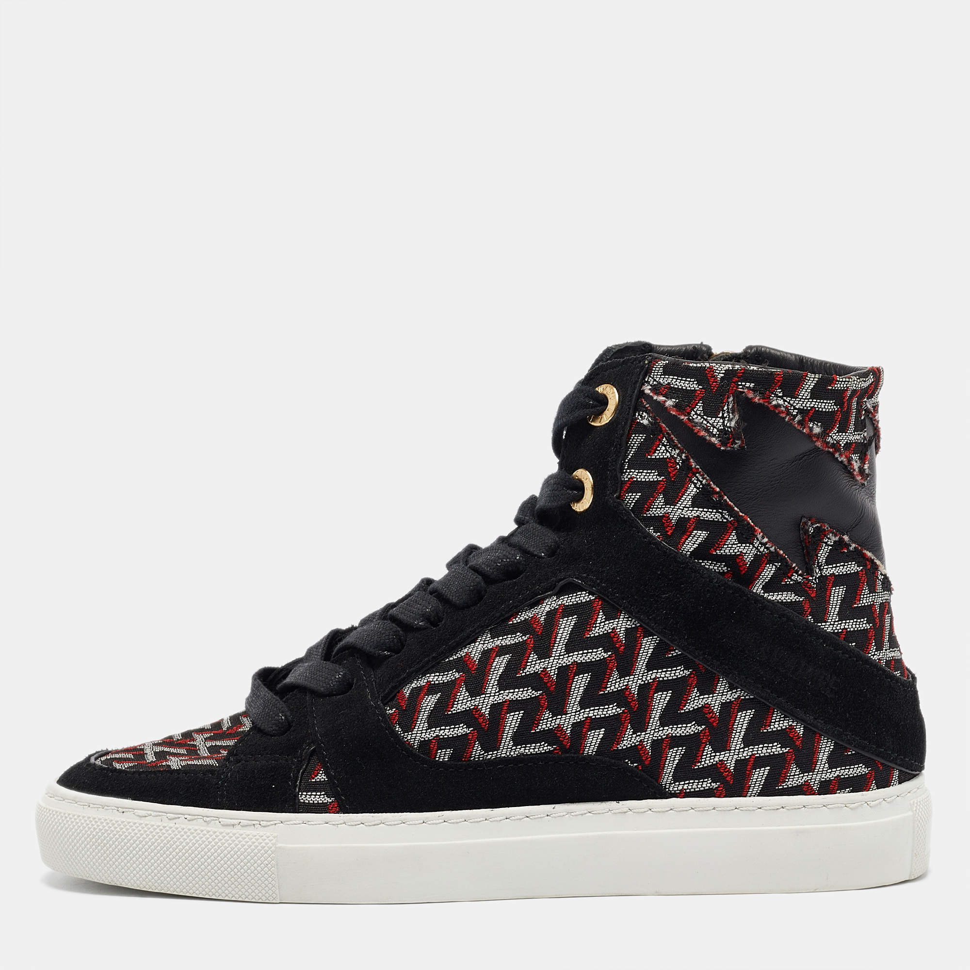 Zadig & Voltaire Black/Burgundy Leather and Suede High Top Sneakers Size 36