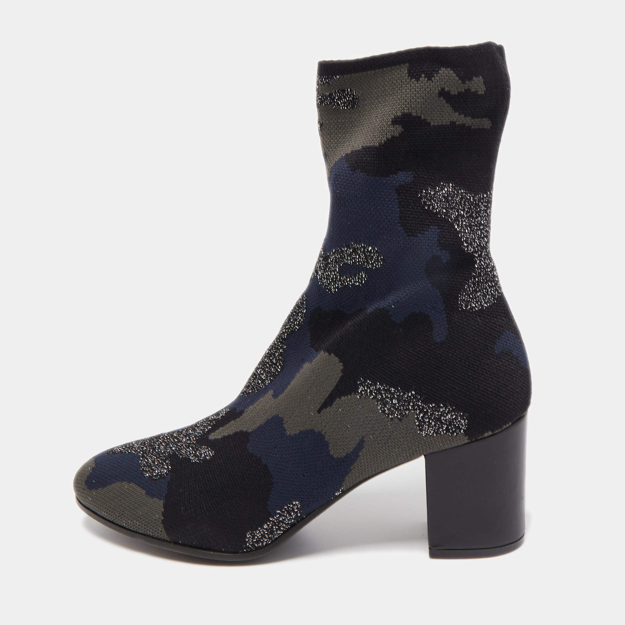 Zadig & Voltaire Multicolor Camouflage Print Knit Fabric Ankle Boots Size 40
