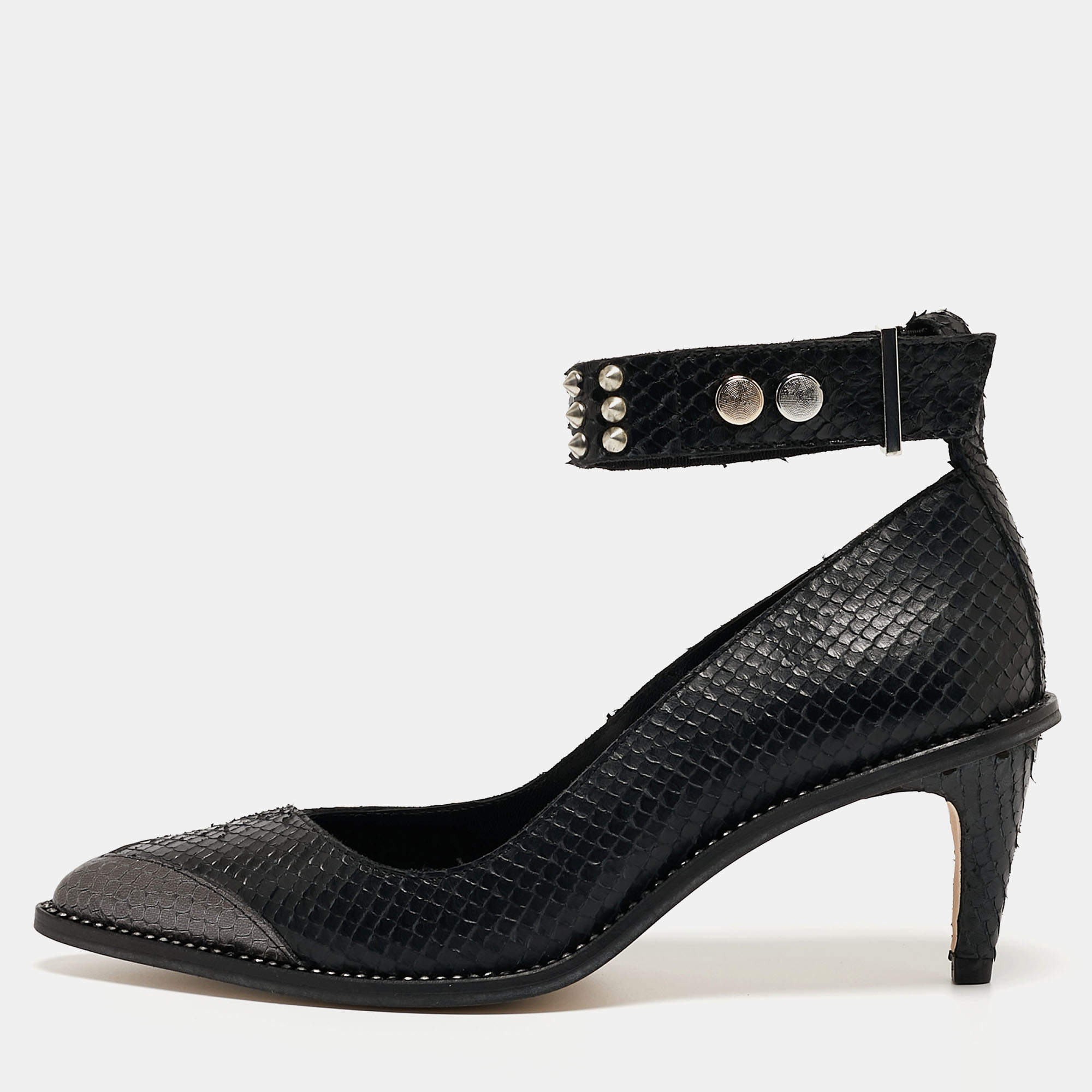 Pre Owned Zadig & Voltaire Black Python Embossed Leather Animal Print Pumps Size 36