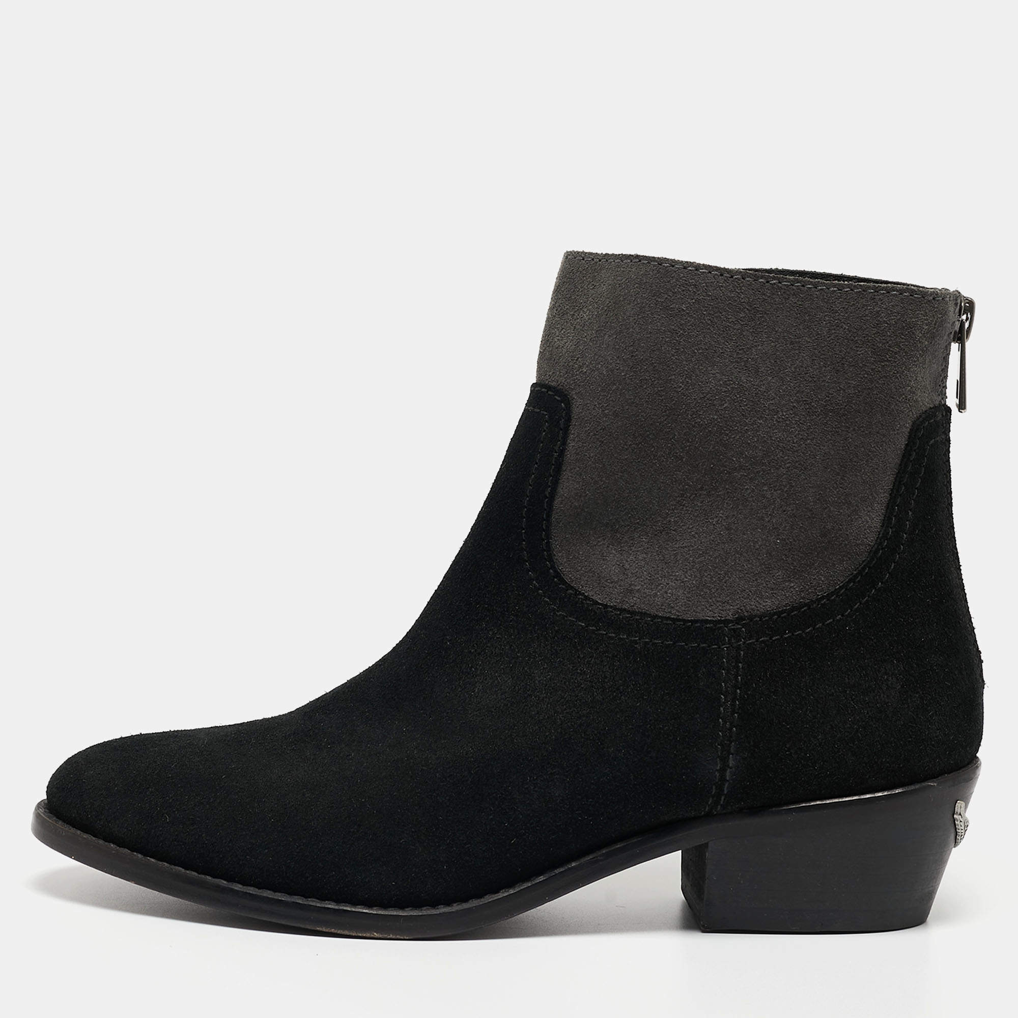 Zadig & Voltaire Black/Grey Suede Teddy Ankle Boots Size 37