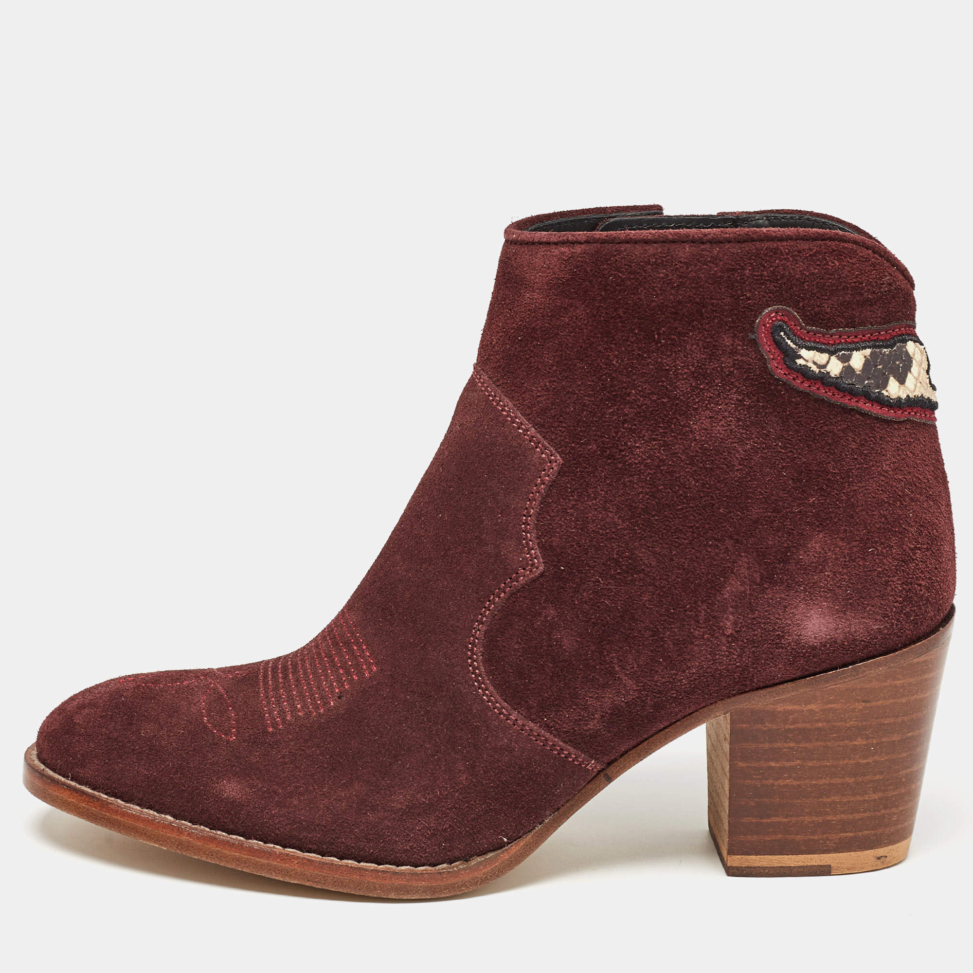 Zadiq & Voltaire Burgundy Suede Ankle Boots Size 36