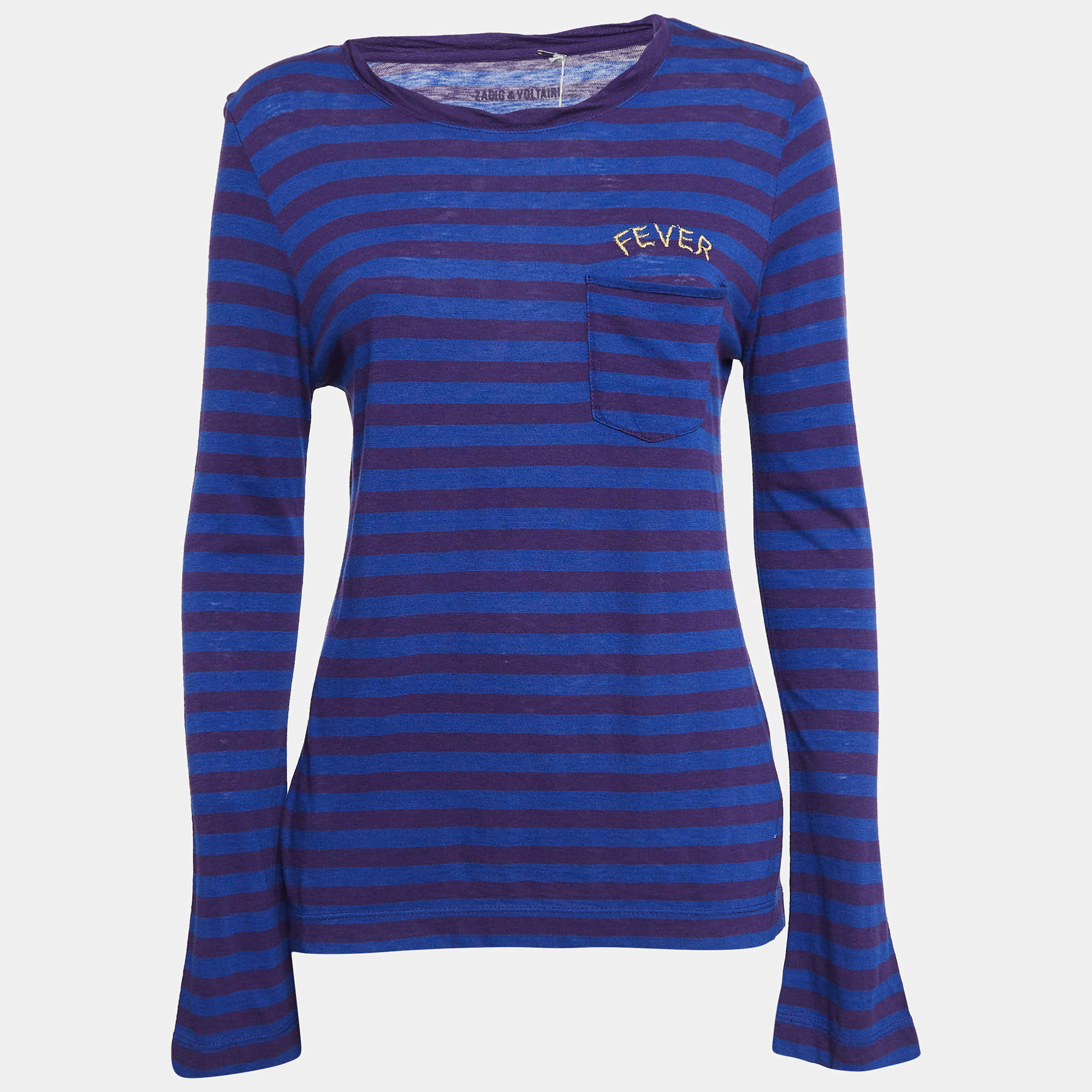 Pre Owned Zadig & Voltaire Blue/Purple Striped Jersey Regy T-Shirt S