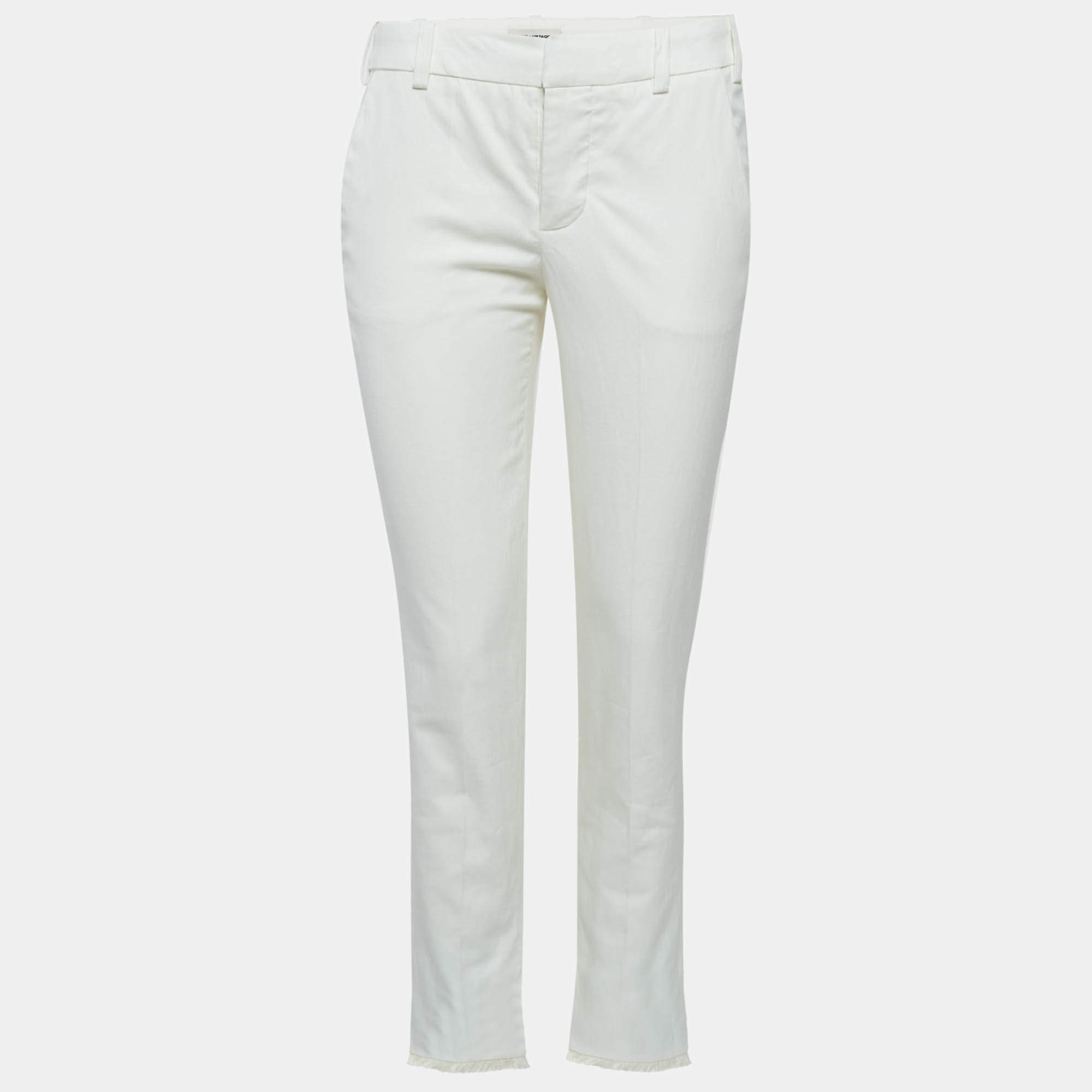 Zadig & Voltaire White Cotton Prune Frange Pants S