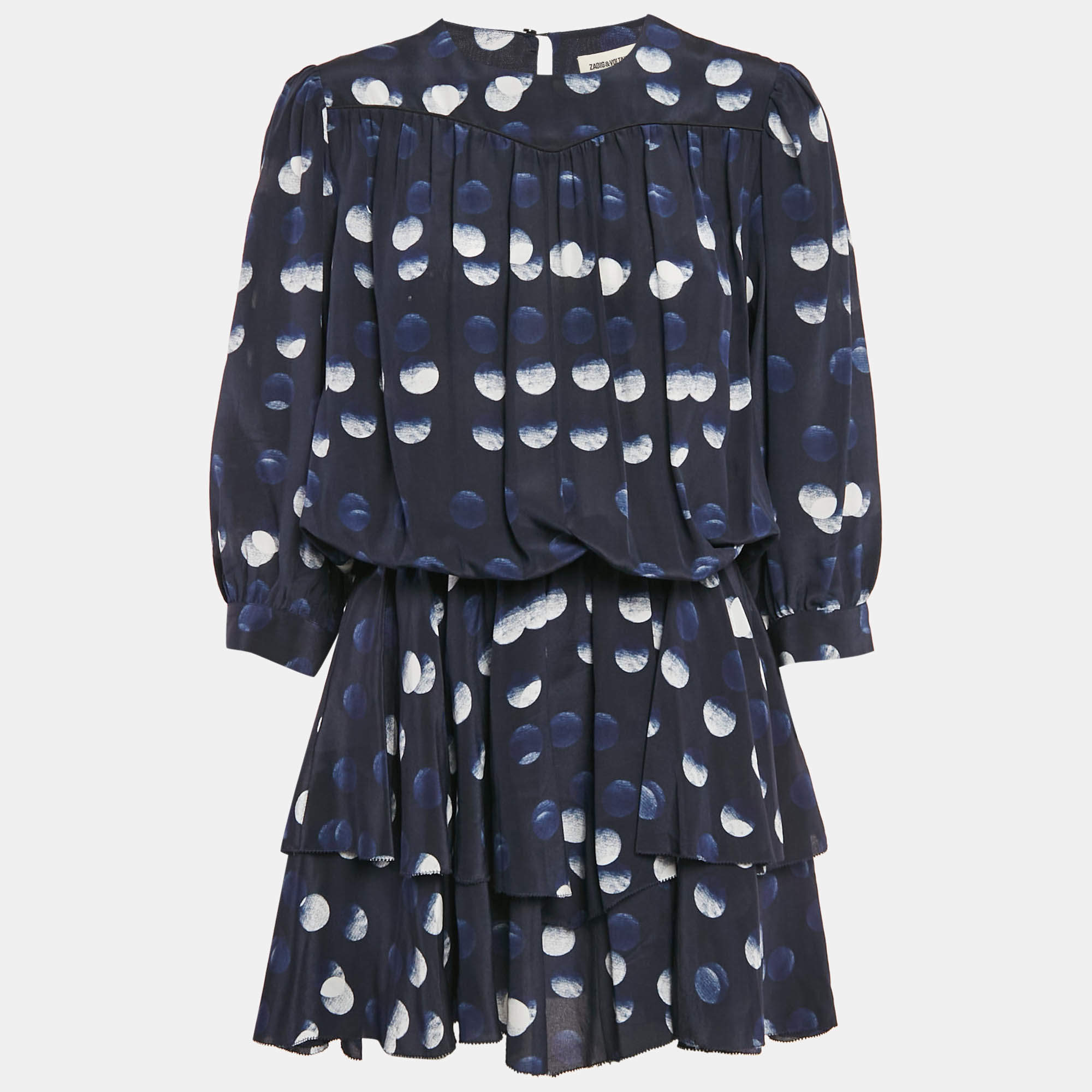 مملوكة مسبقًا Zadig & Voltaire Navy Blue Silk Roka Dots Mini Dress L