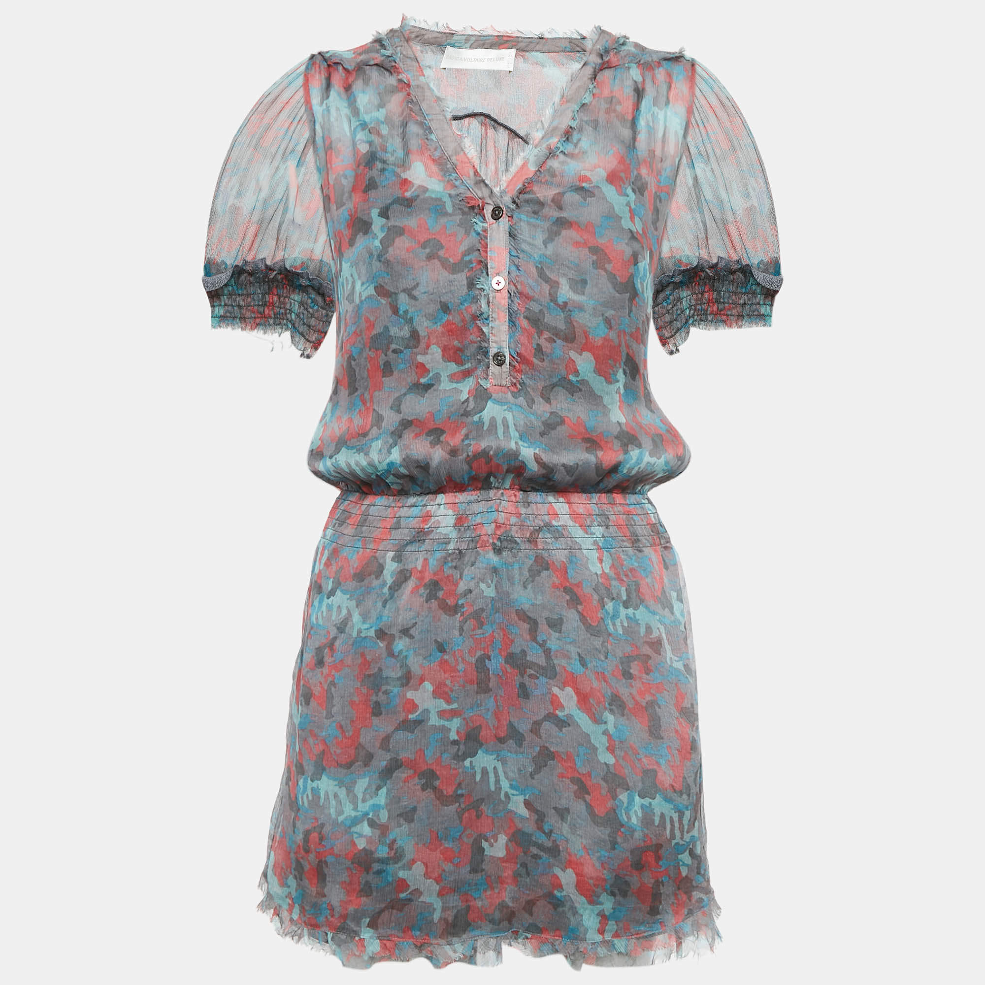 Zadig & Voltaire Deluxe Multicolor Ribal Print Silk Crepe Mini Dress XS