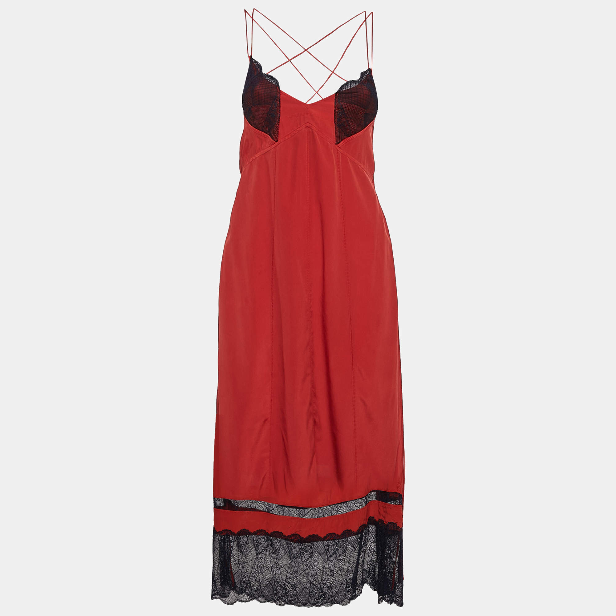 Zadig & Voltaire Red Lace Trim and Silk Roses Deluxe Slip Dress M