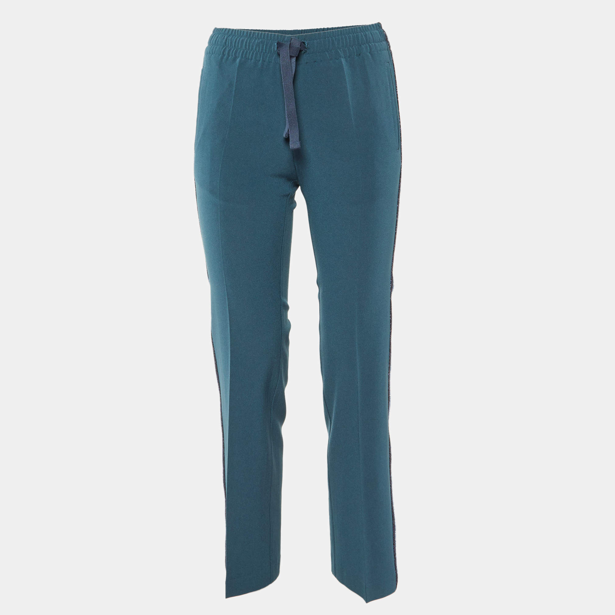 Pre Owned Zadig & Voltaire Teal Blue Crepe Lurex Trim Pomy Trousers S