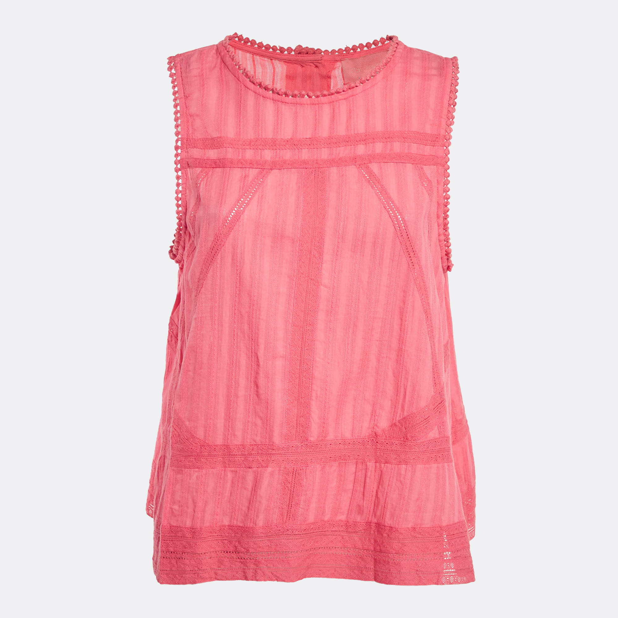 Pre Owned Zadig & Voltaire Pink Cotton Lace Trimmed Sleeveless Top L