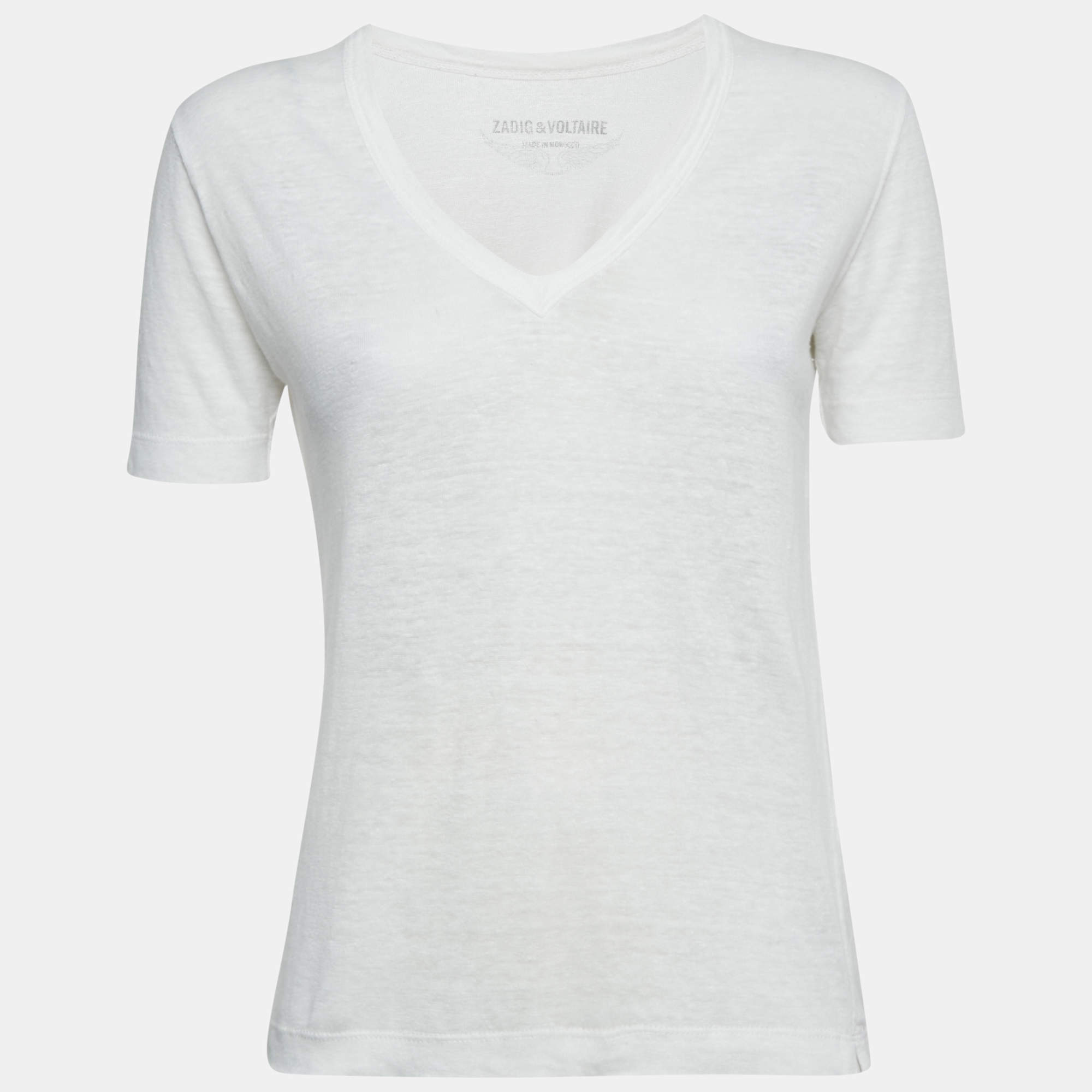 Zadig & Voltaire White Linen Knit V-Neck Wassa Top S