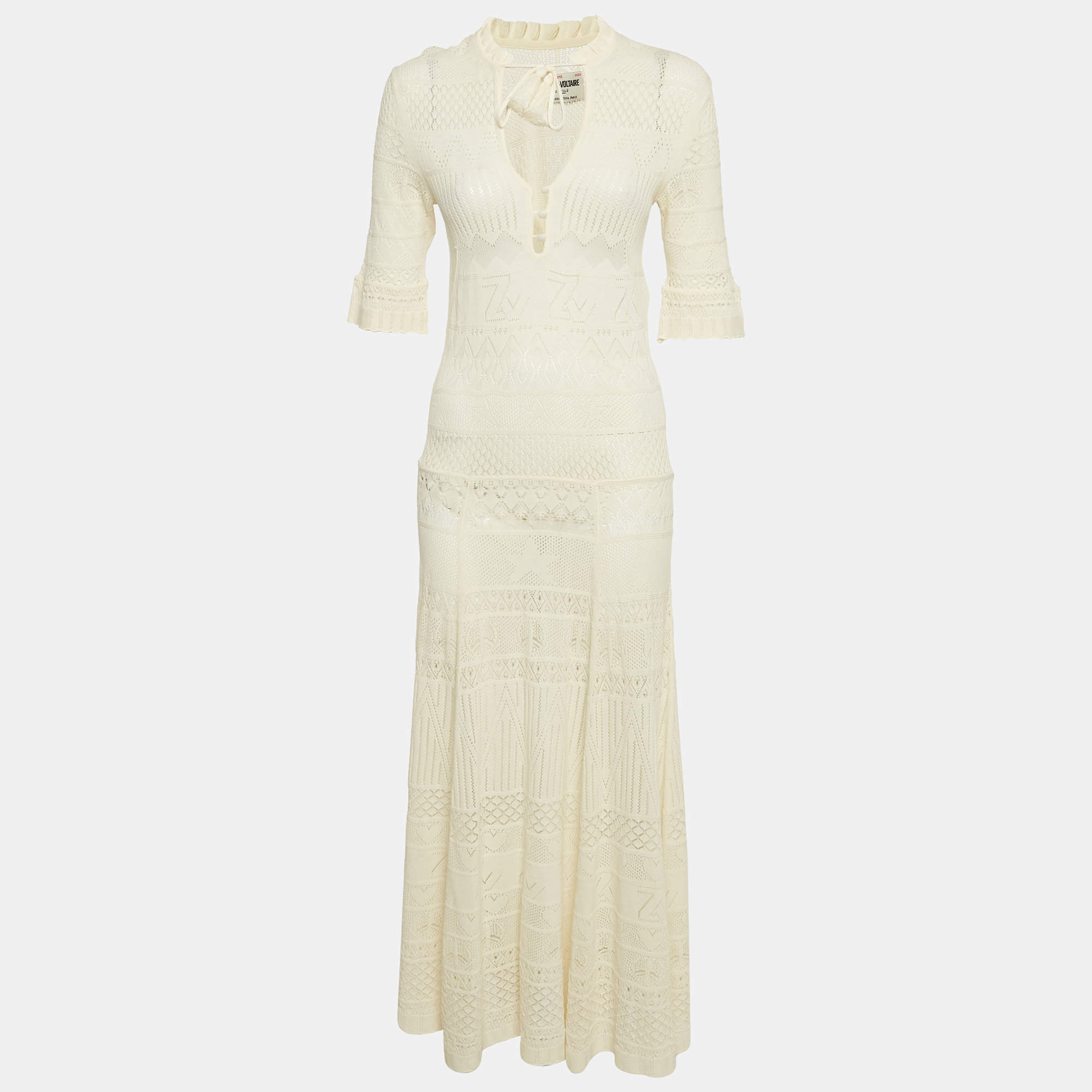 مملوكة مسبقًا Zadig & Voltaire Cream Pointelle Knit Memphis Maxi Dress S