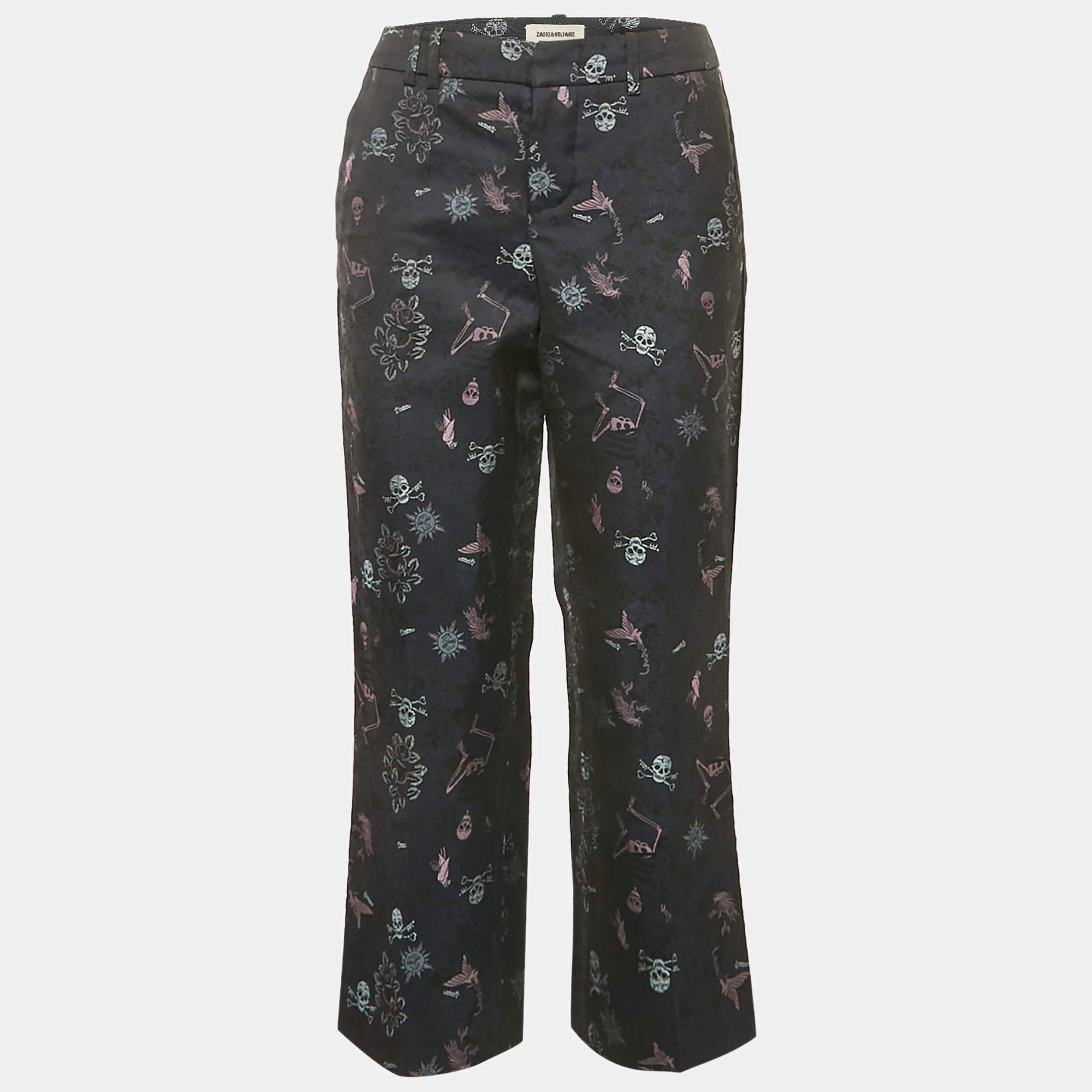 Pre Owned Zadig & Voltaire Navy Blue Tattoo Posh Jacquard Trousers M