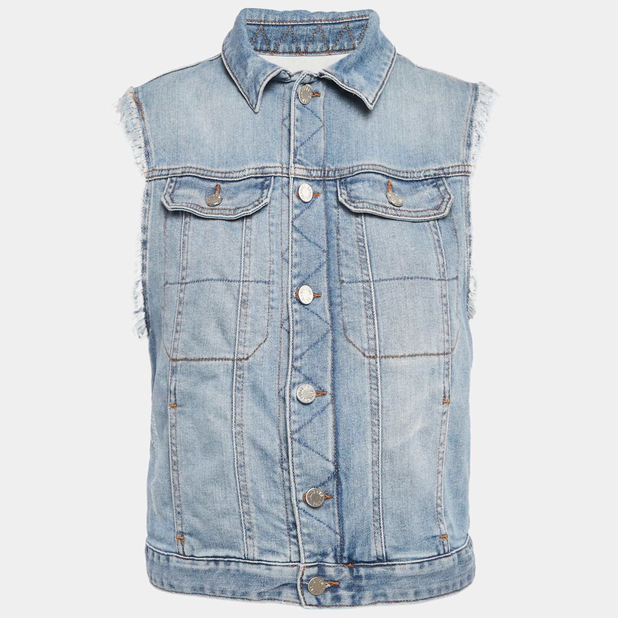 Pre Owned Zadig & Voltaire Blue Embroidered Denim Sleeveless Kio Brode Jacket L