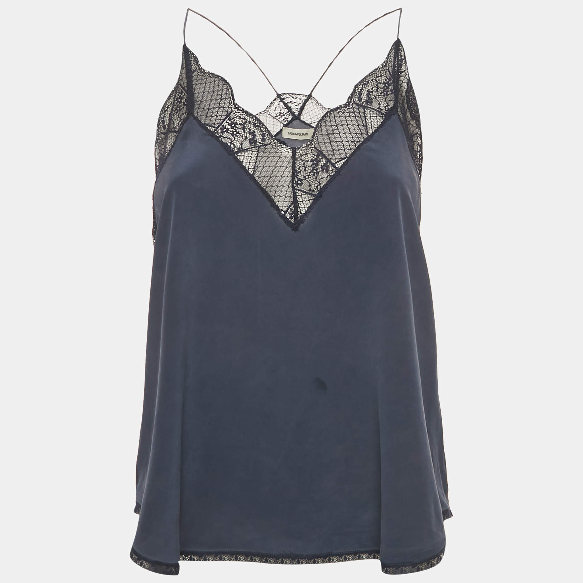 Pre Owned توب زادك آند فولتير كامي صوفي دانتيل أزرق بحري حريري مقاس صغير