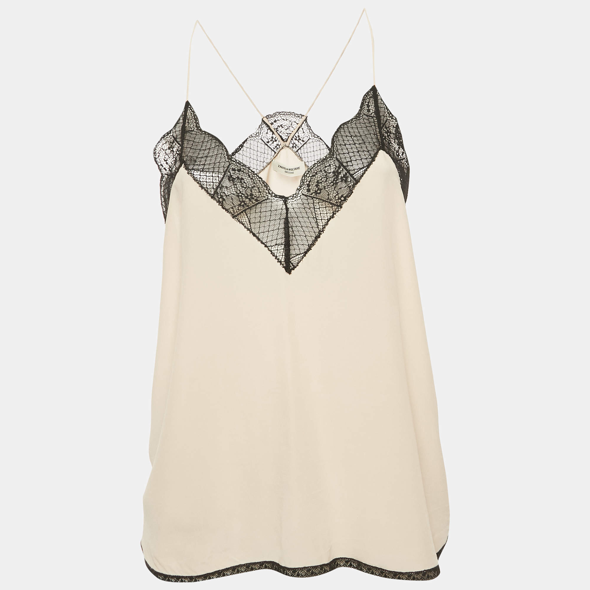 Pre Owned Zadig & Voltaire Light Pink Silk Lace Trimmed Christy Deluxe Camisole M