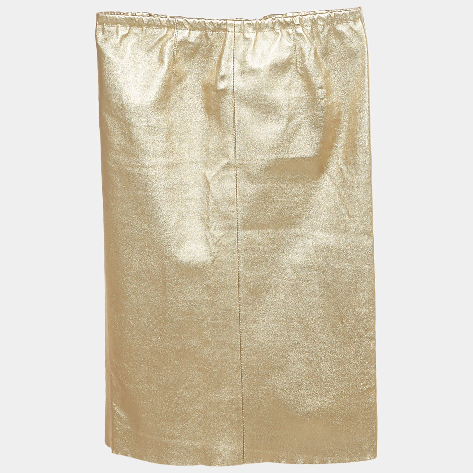 Pre Owned Zadig & Voltaire Gold Leather Pencil Skirt S