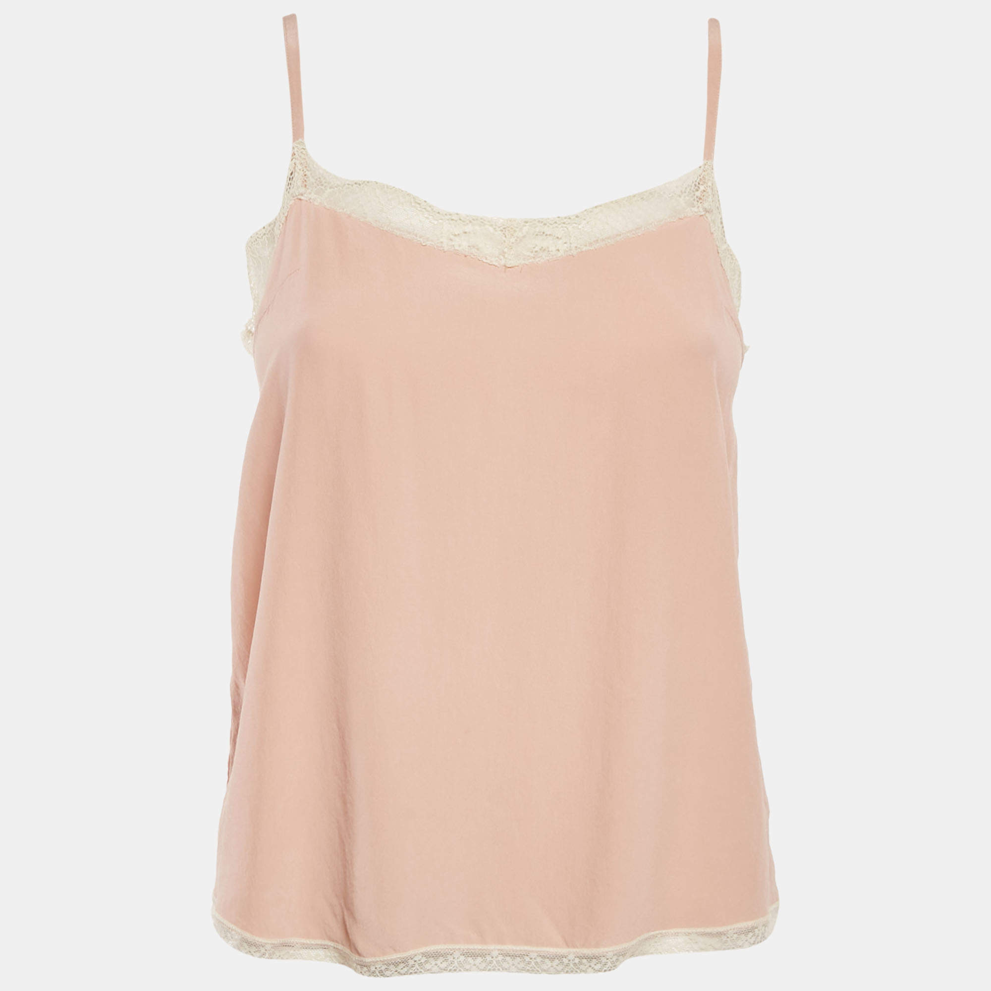 Pre Owned Zadig & Voltaire Pink Silk Lace Trimmed Camisole S