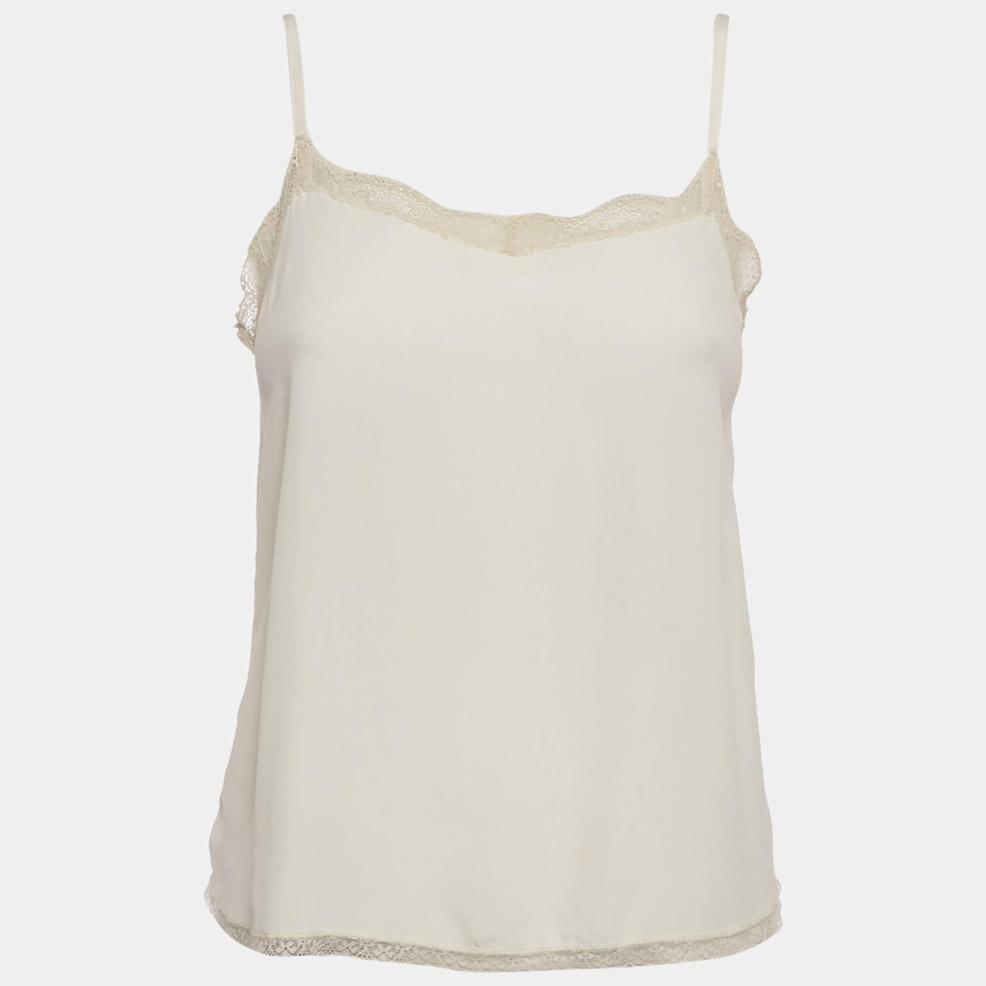 Pre Owned Zadig & Voltaire White Silk Lace Trimmed Camisole S