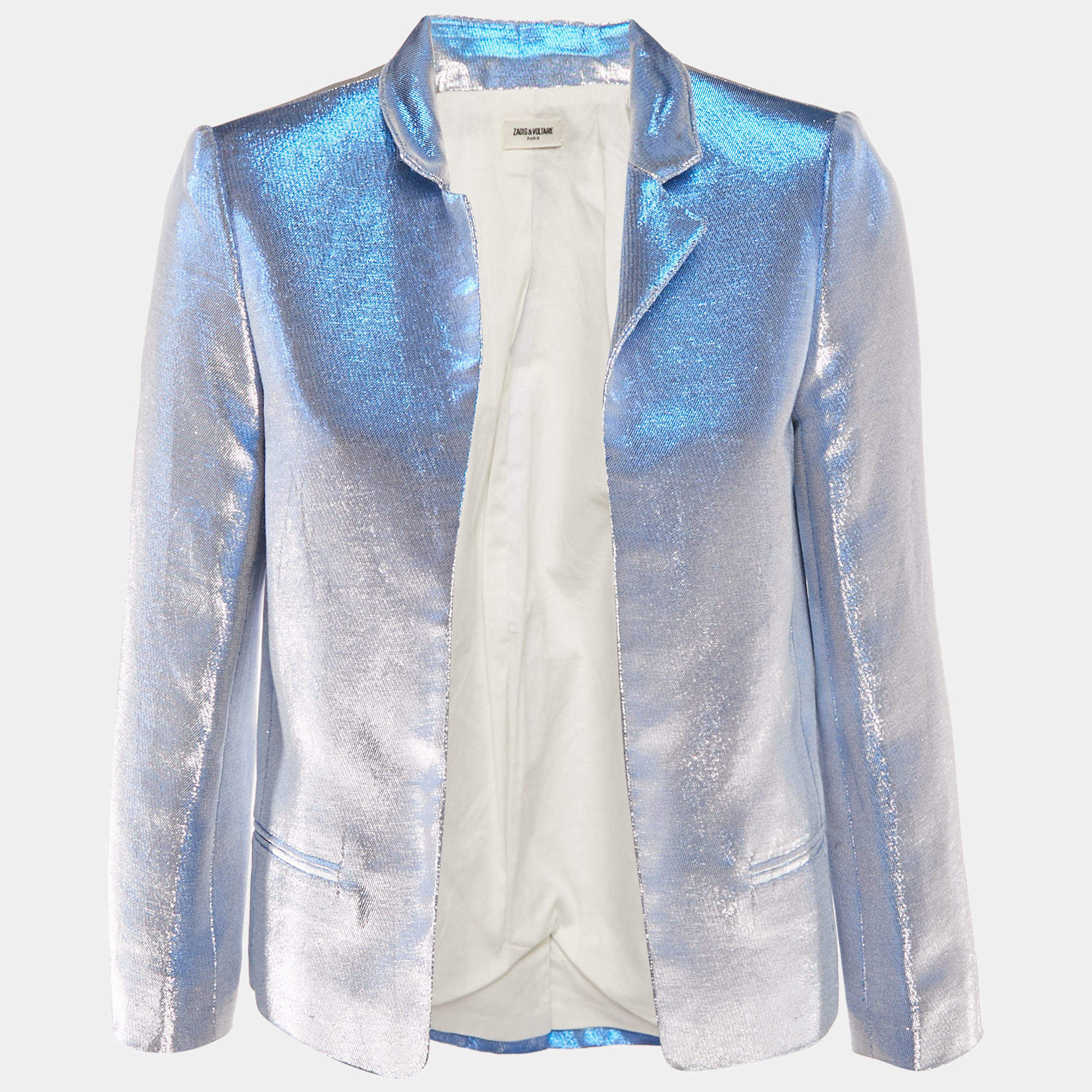 Pre Owned Zadig & Voltaire Silver Lurex Open Front Vollys Jacket S