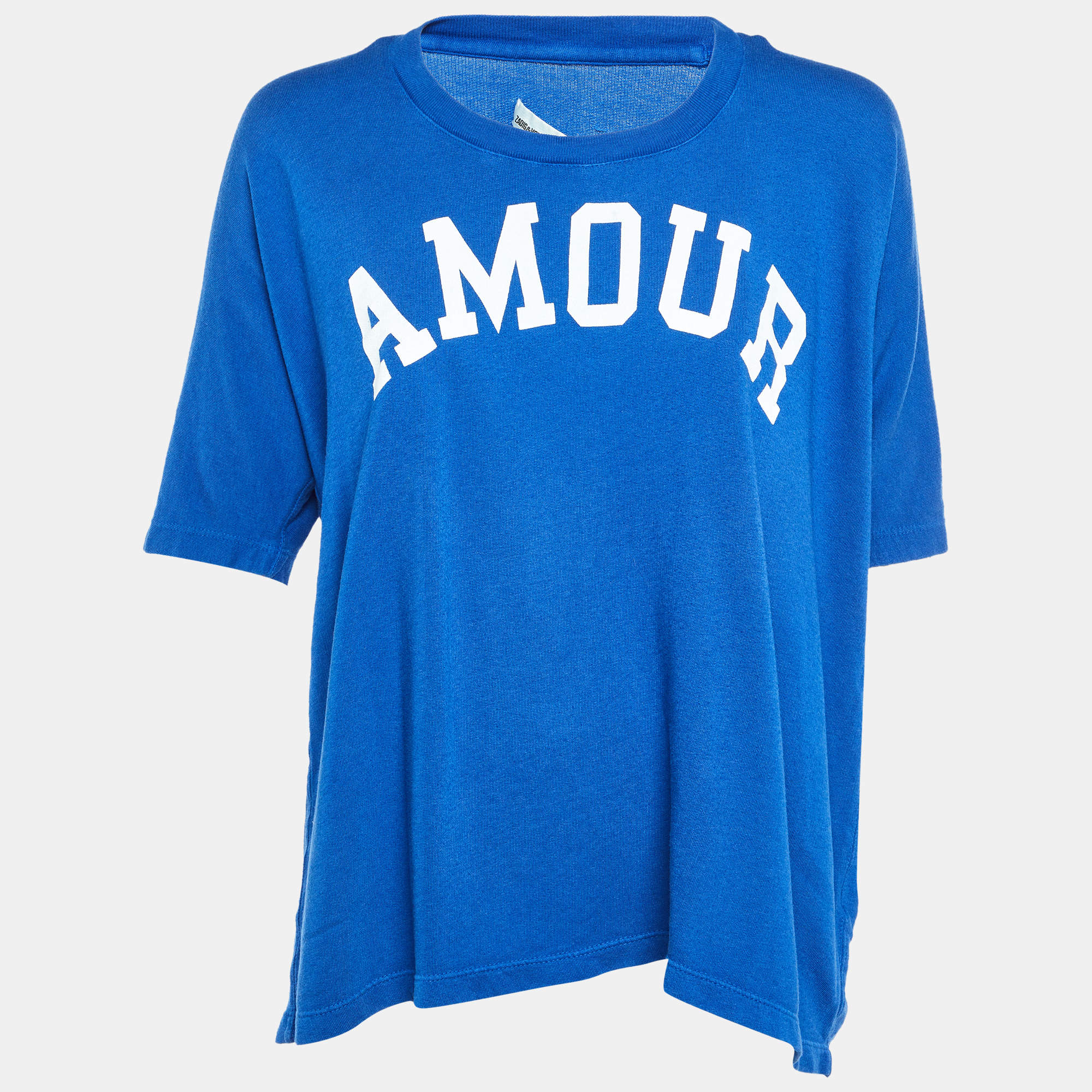 Pre Owned Zadig & Voltaire Blue Cotton & Modal Knit Amour Printed T-Shirt S