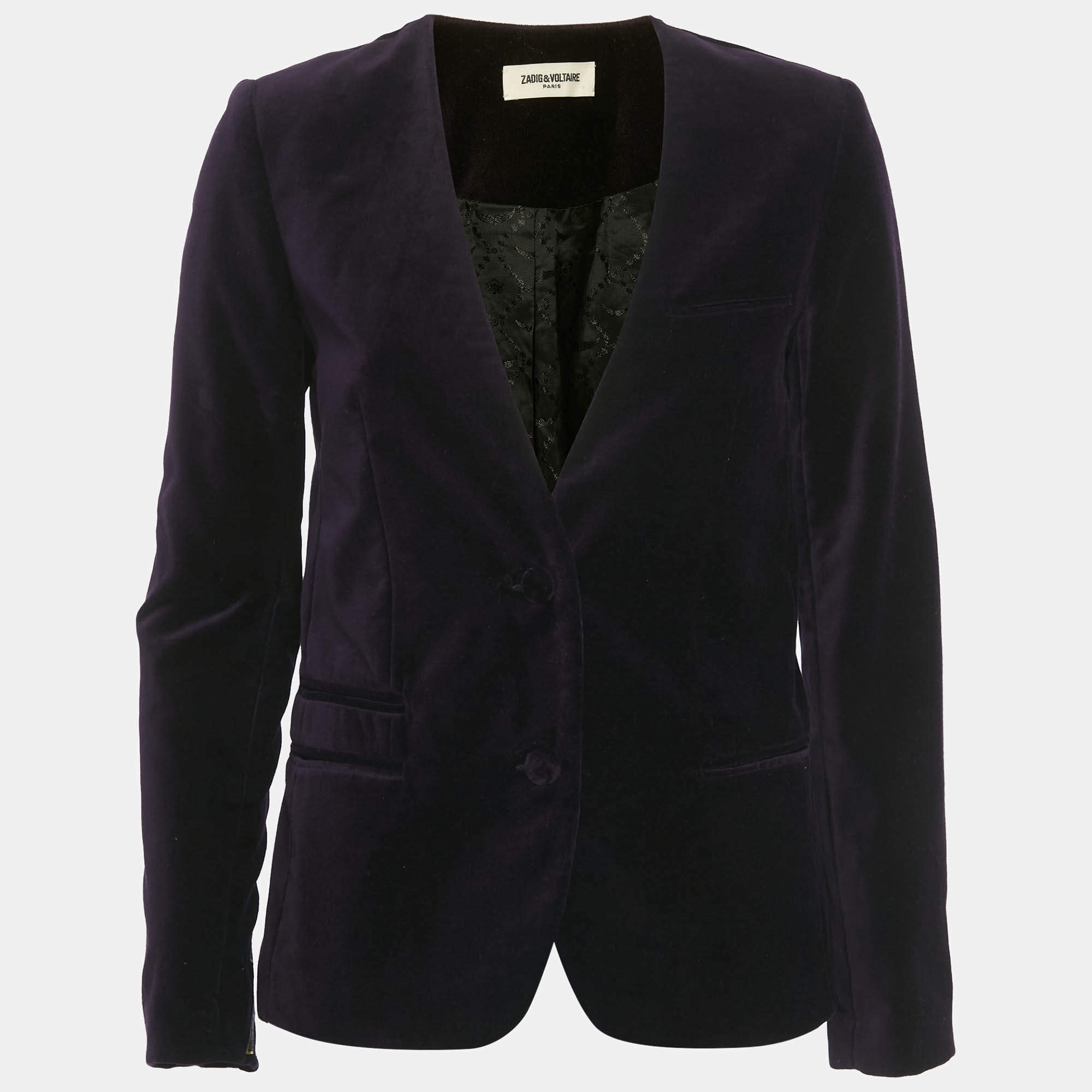 Pre Owned Zadig & Voltaire Purple Embroidered Velvet Vadim Blazer S