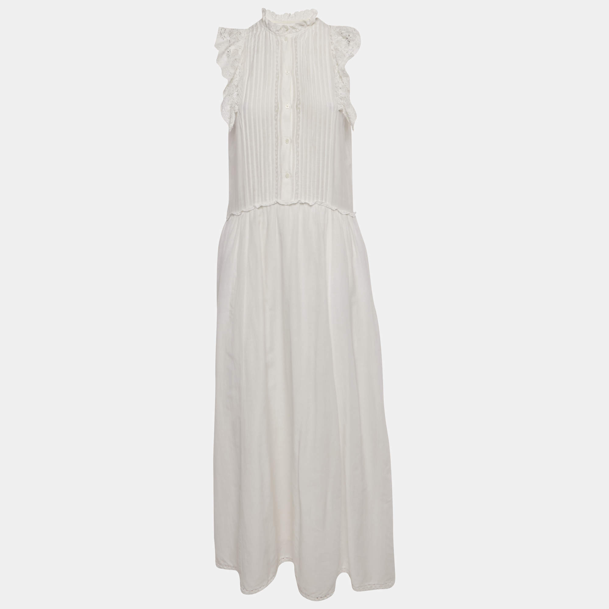 Pre Owned Zadig & Voltaire White Cotton Blend Lace Detail Maxi Dress M