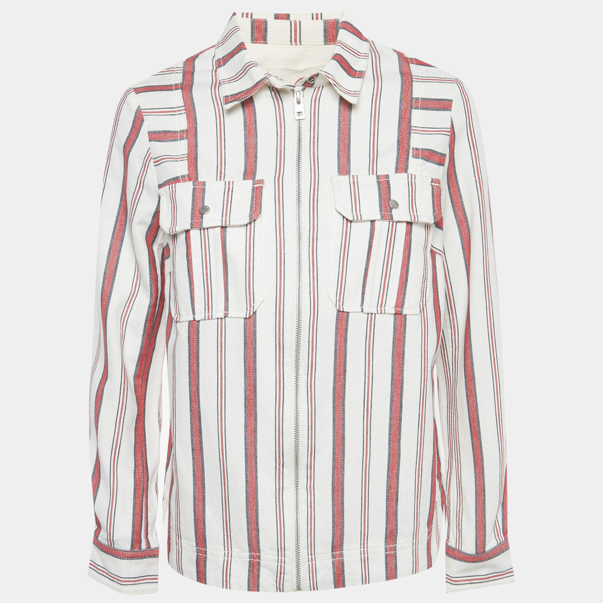Pre Owned Zadig & Voltaire White Striped Cotton Tach Raye Jacket S 