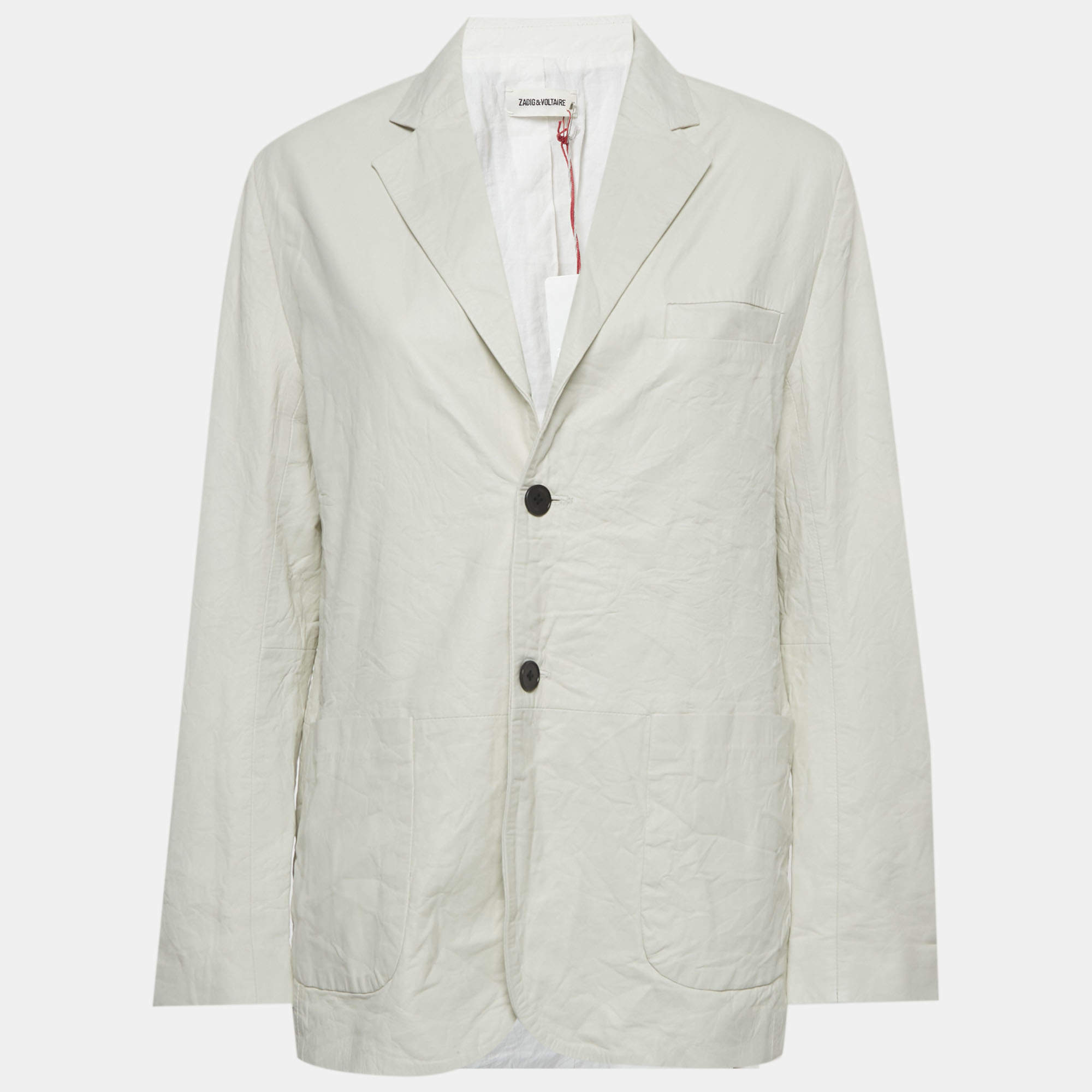 Pre Owned Zadig & Voltaire White Leather Single Breasted Blazer S 