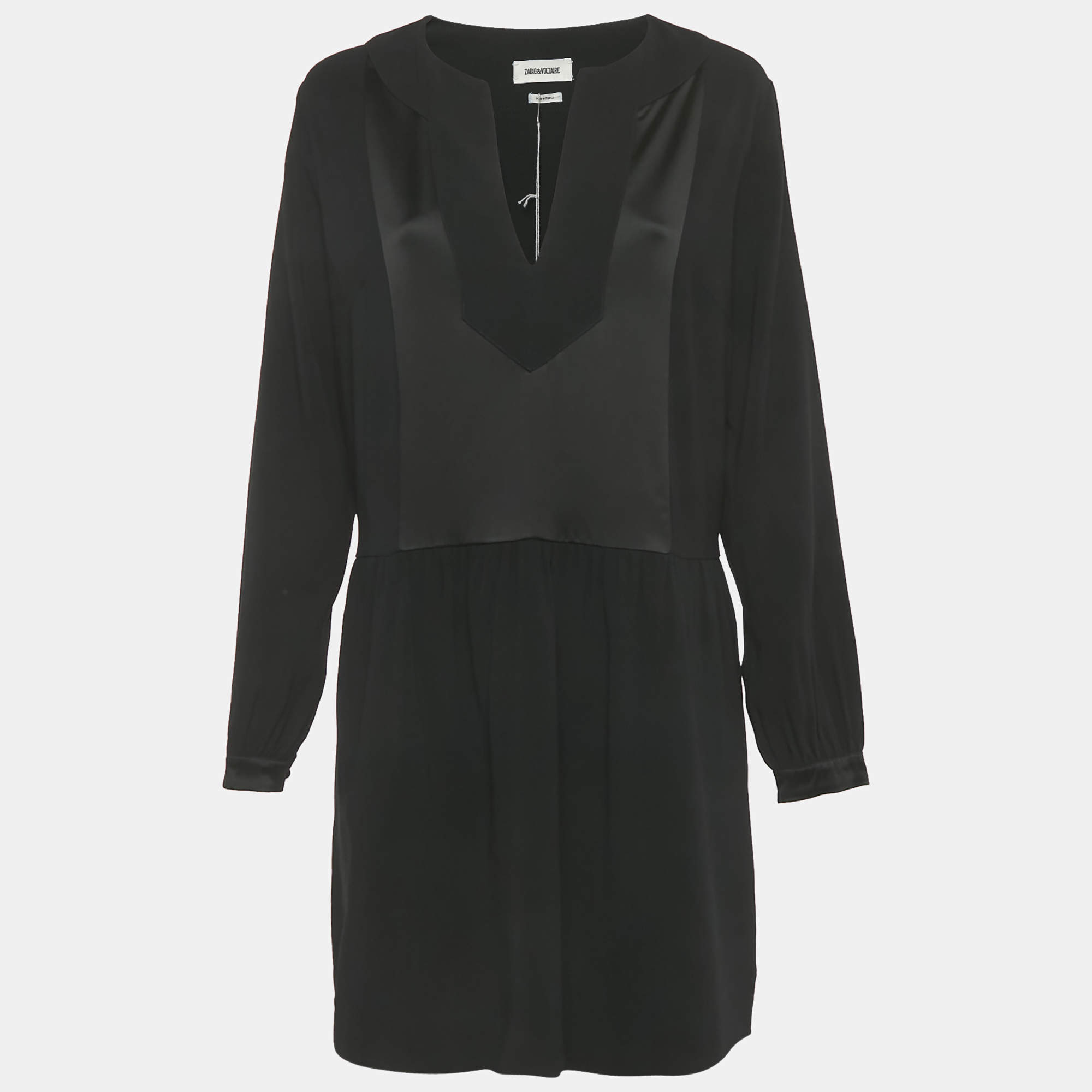 Pre Owned Zadig & Voltaire Black Crepe & Satin Trim Mini Dress L