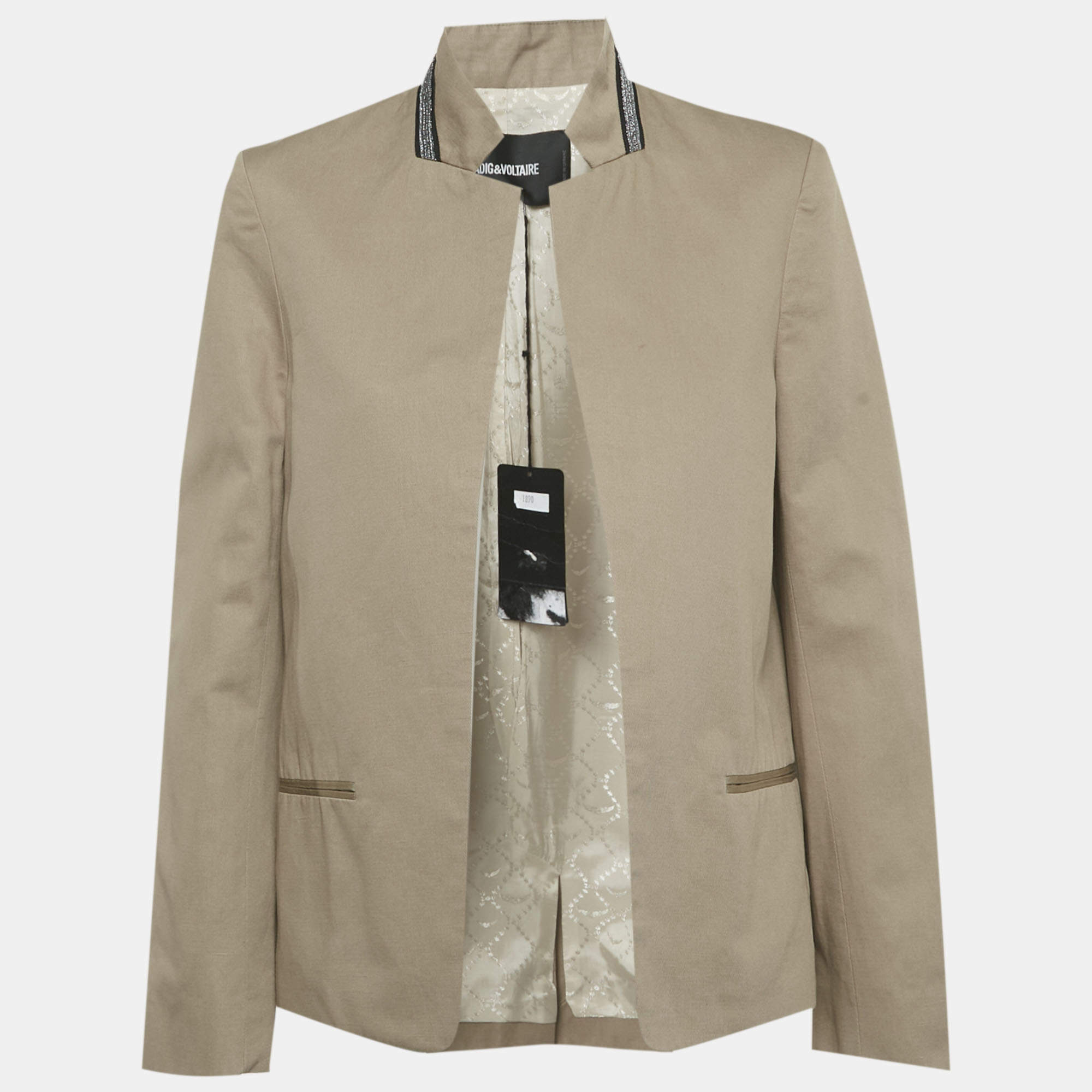 Pre Owned جاكيت فولي غاباردين بيج مفتوح من الأمام زاديج أند فولتيير مقاس متوسط - ميديم