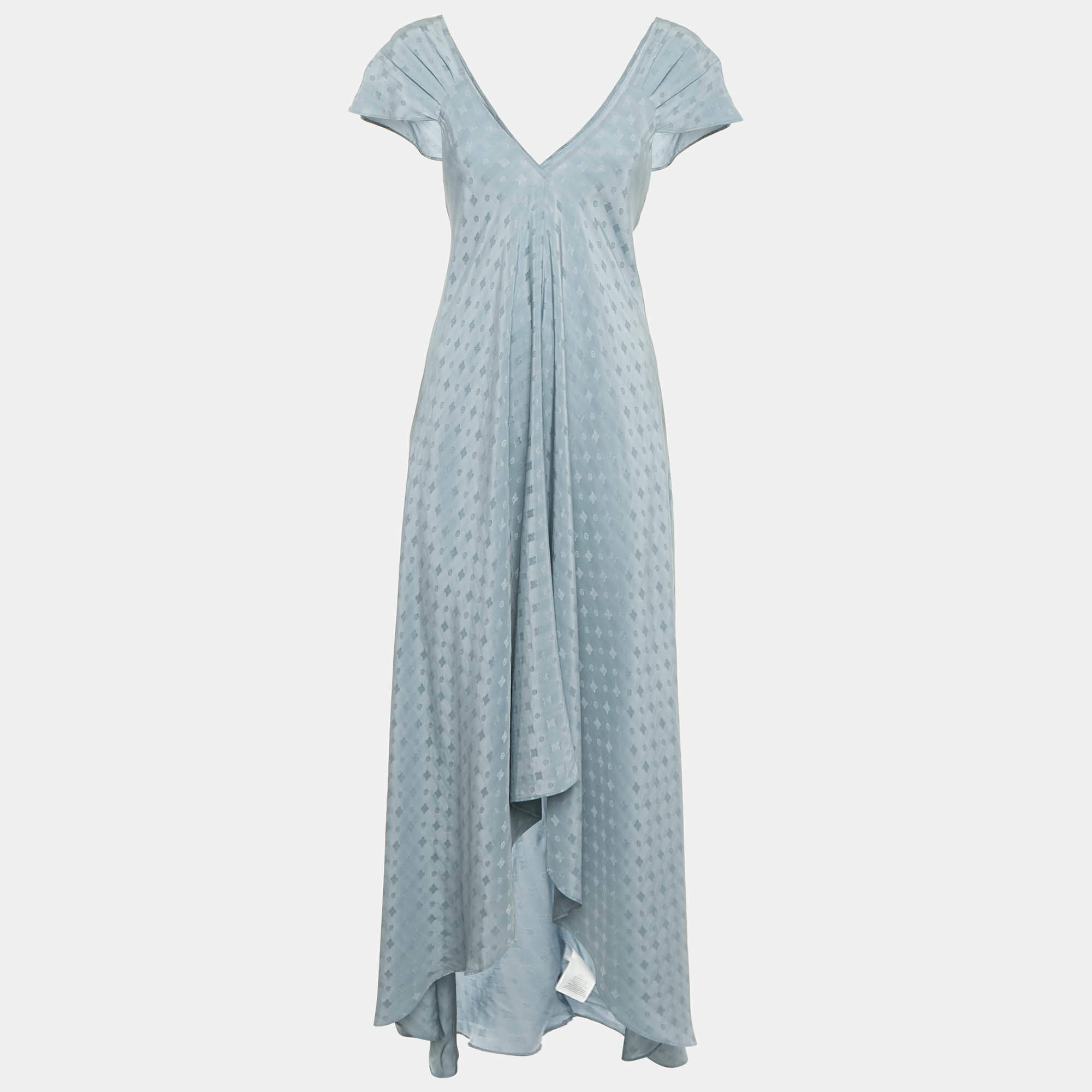 Pre Owned Zadig & Voltaire Slate Blue Patterned Silk High Low Maxi Dress M