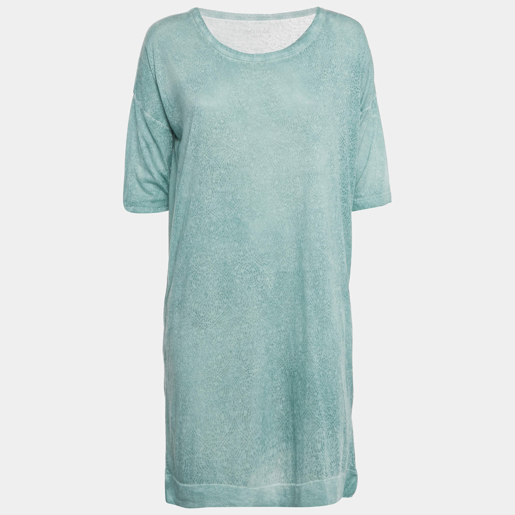 Pre Owned Zadig & Voltaire Mint Green Printed Overdye Mini Dress S