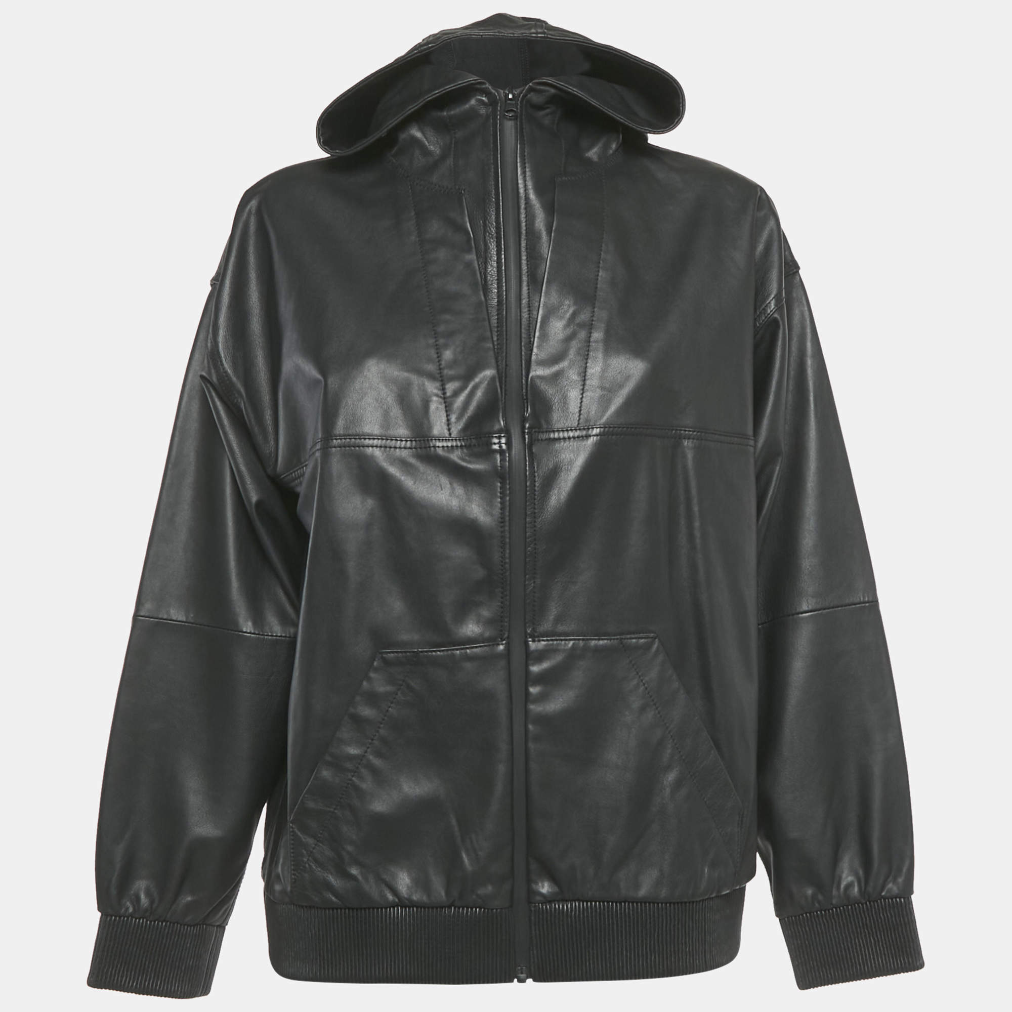 مملوكة مسبقًا Zadig & Voltaire Black Leather Zip-Up Hoodie S