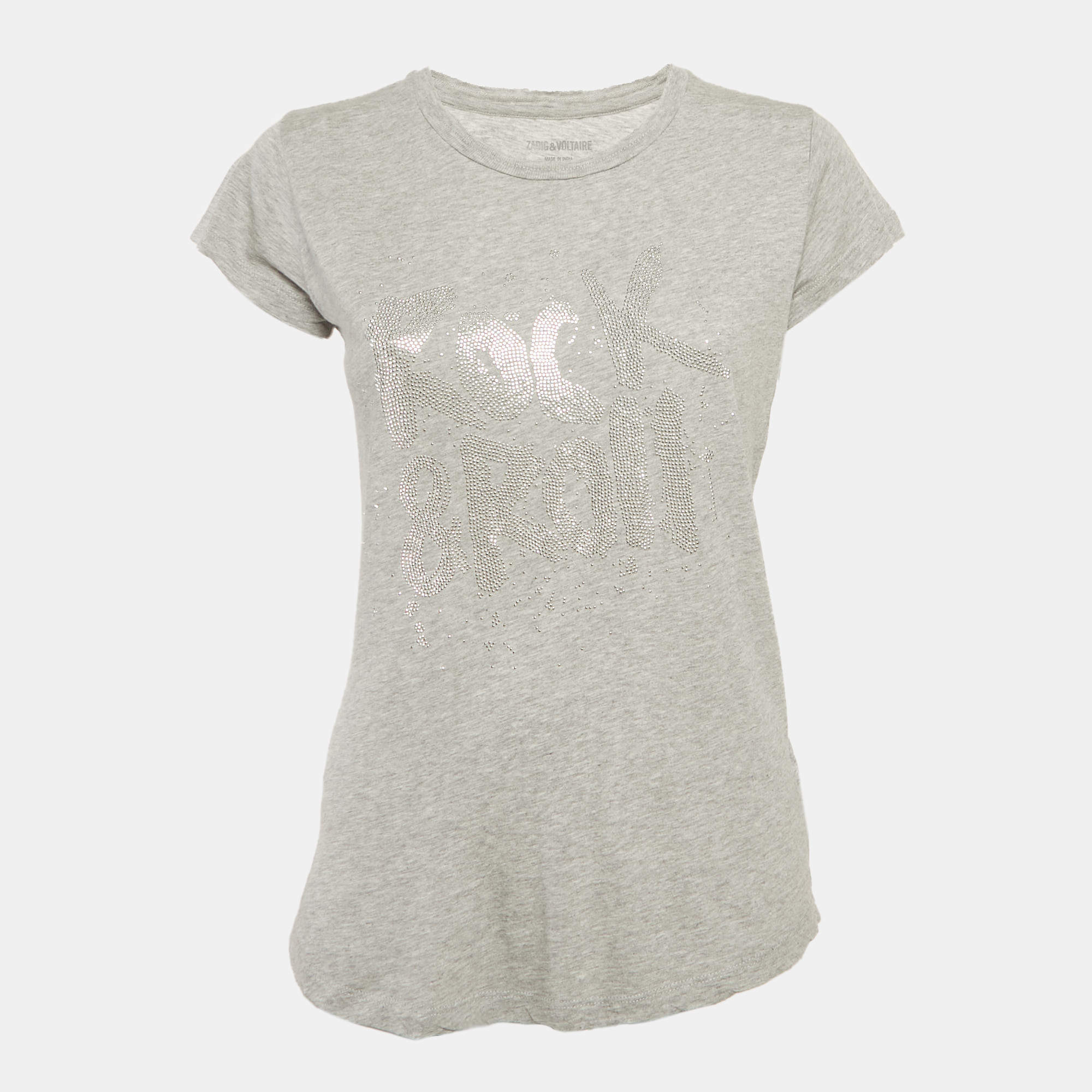 مملوكة مسبقًا توب زادك آند فولتير رمادي جيرسي سكينّي بأحجار مقاس وسط