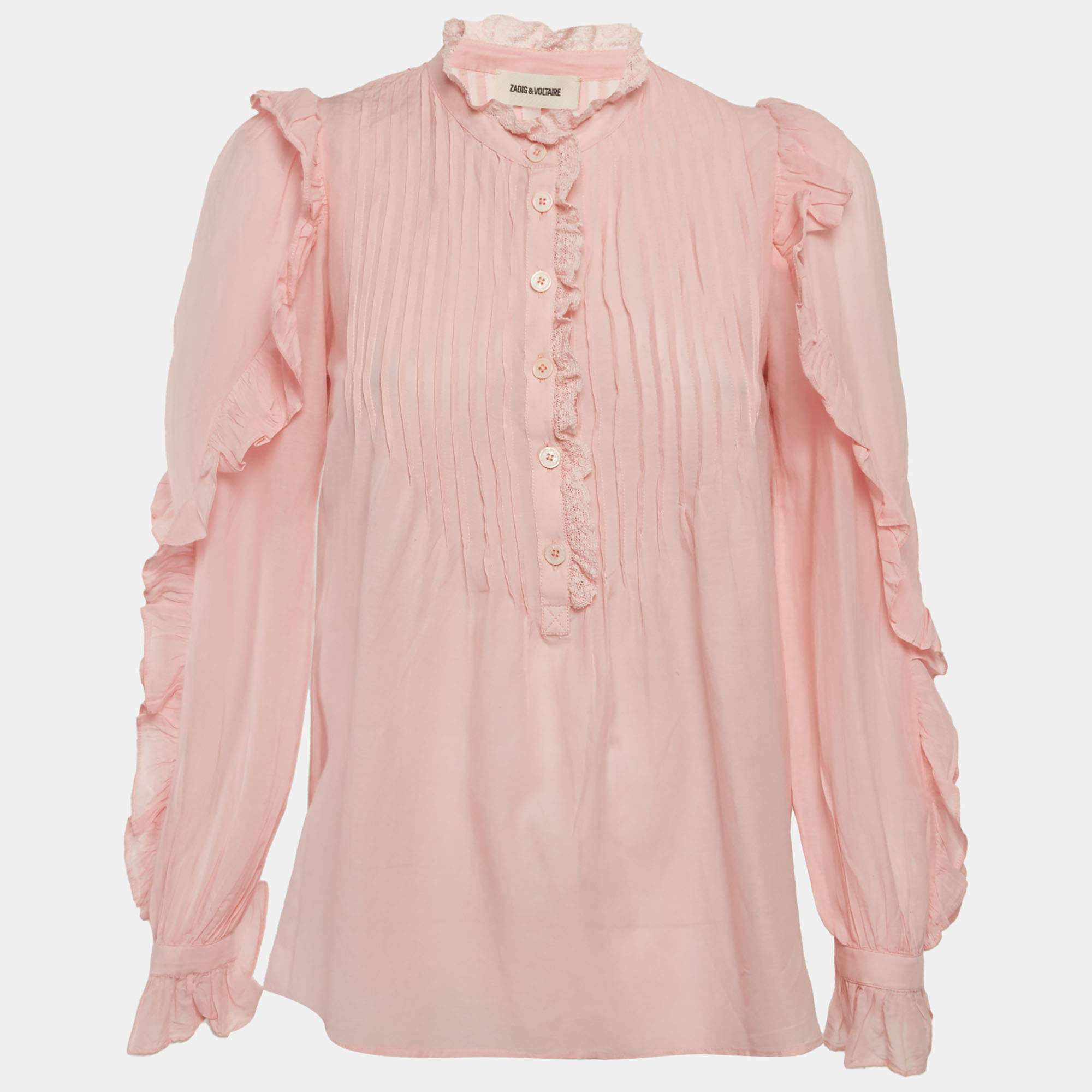 Pre Owned Zadig & Voltaire Pink Cotton Frilled Timmy Tomboy XS