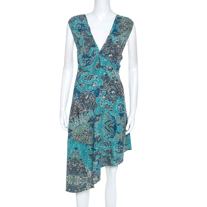 مملوكة مسبقًا Zadig and Voltaire Blue Root Print Raw Edge Detail Dress M