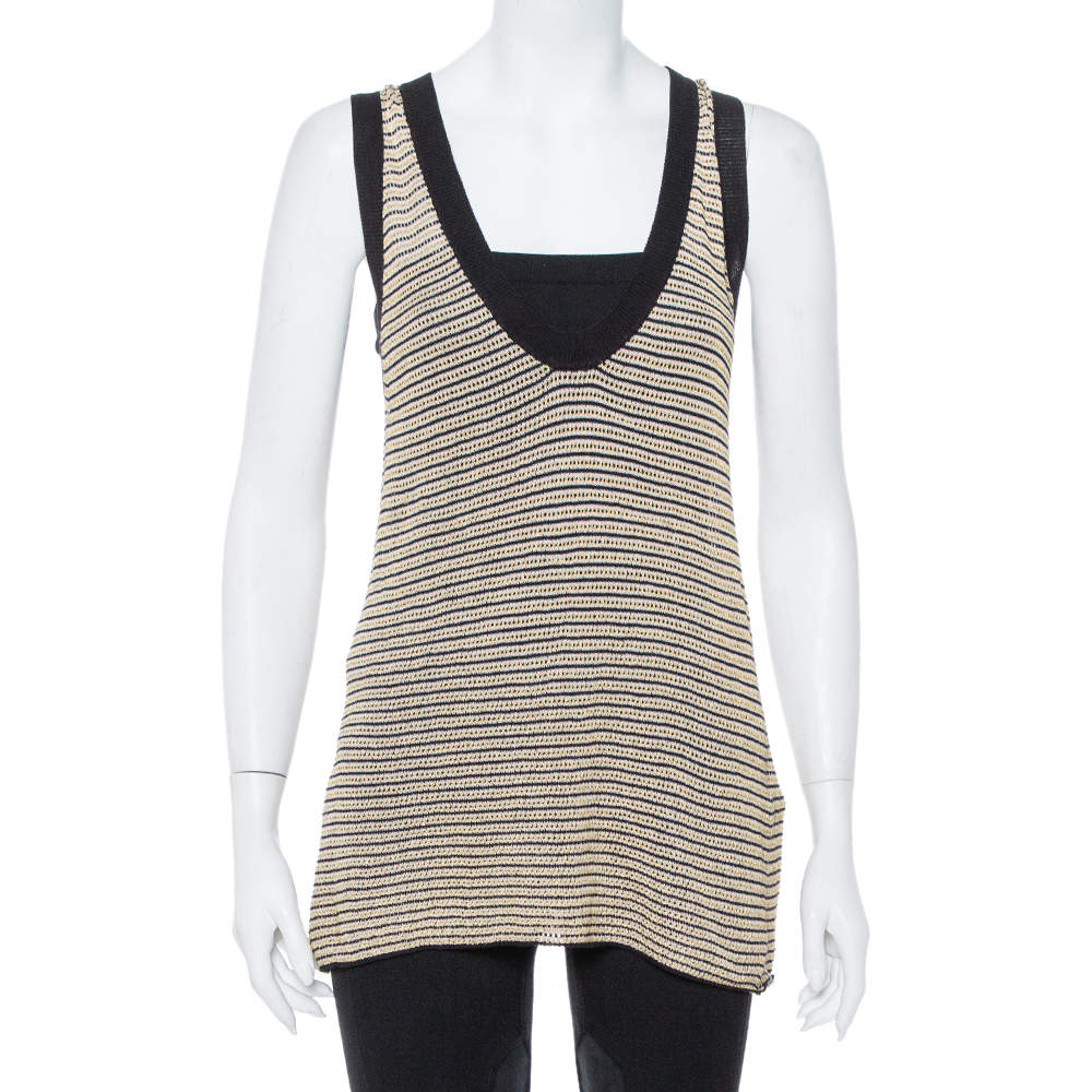 Zadig & Voltaire Cream Striped Knit Joss Fishnet Tank Top M Zadig and ...