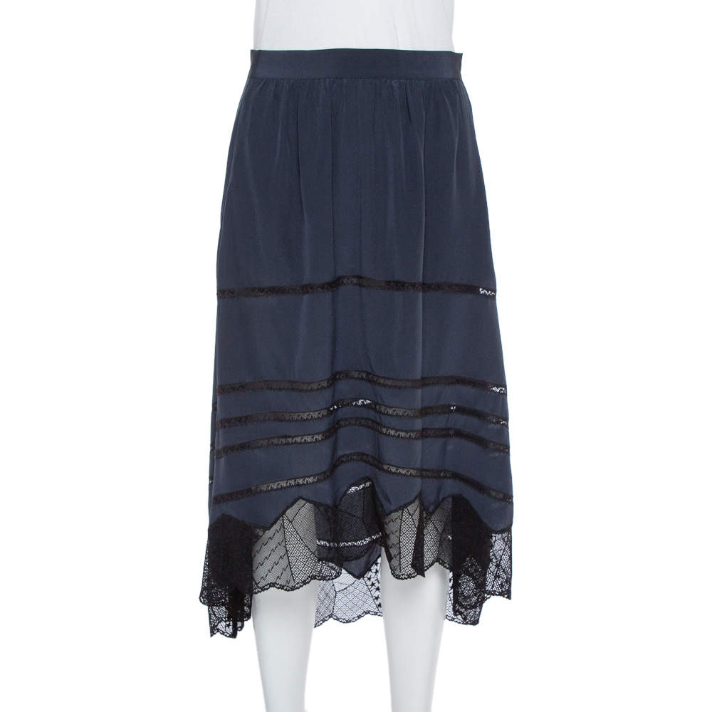 Pre Owned Zadig and Voltaire Navy Blue Crepe Joslin CDC Lace Skirt S
