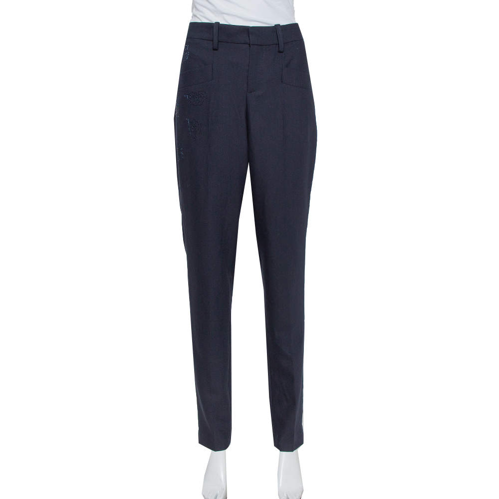 Zadig & Voltaire Navy Blue Cady Pruna Strass Trousers M