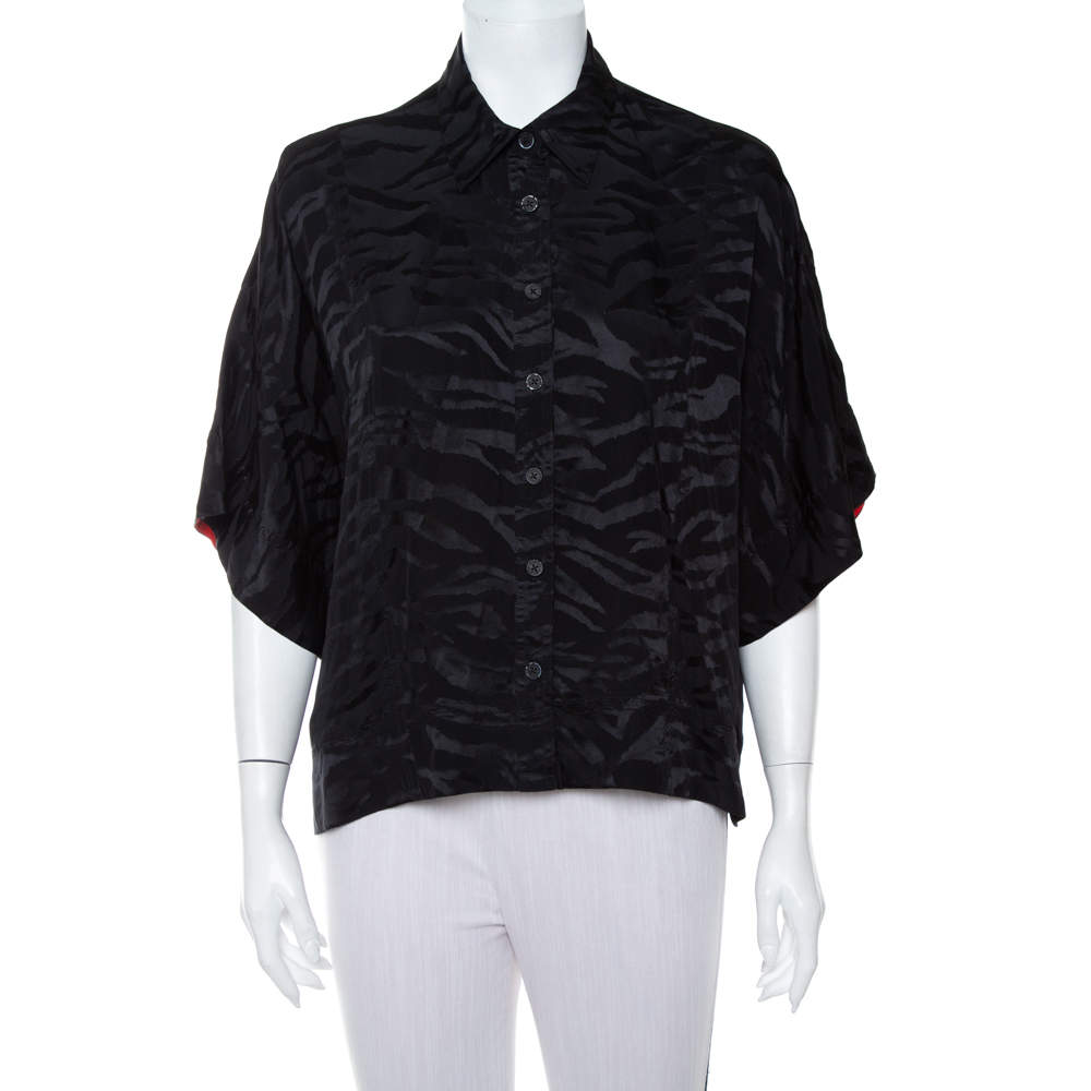Pre Owned Zadig & Voltaire Black Silk Jacquard Button Front Shirt M
