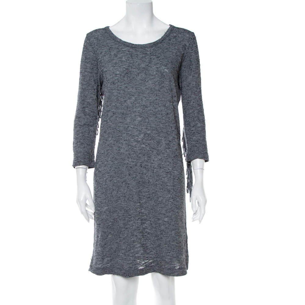 Zadig & Voltaire Grey Wool Winter Fringes Mini Dress S