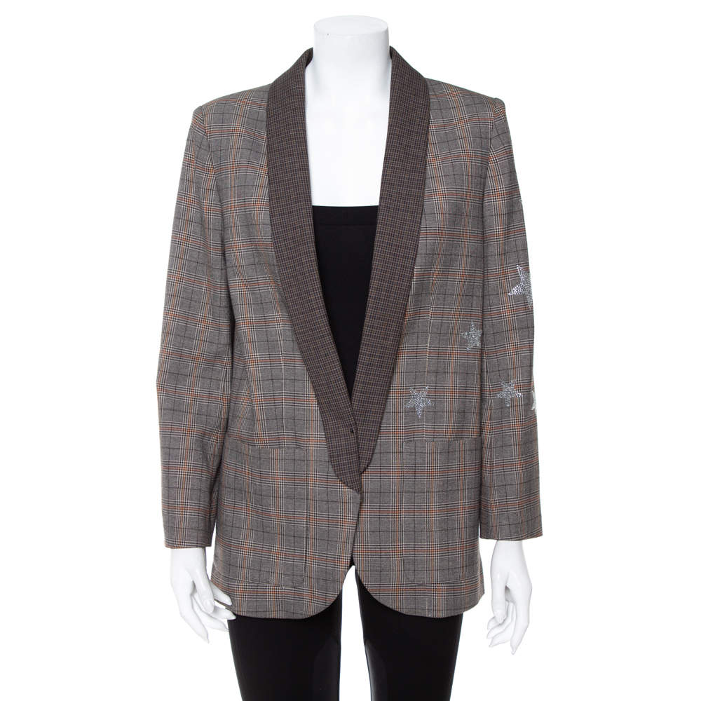 Zadig & Voltaire Brown Wool Blend Verdun Mix Check Patterned Blazer M