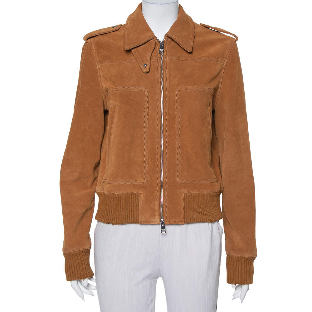 مملوكة مسبقًا Zadig & Voltaire Brown Suede Distressed Trim Detail Zip Front Leonna Jacket M