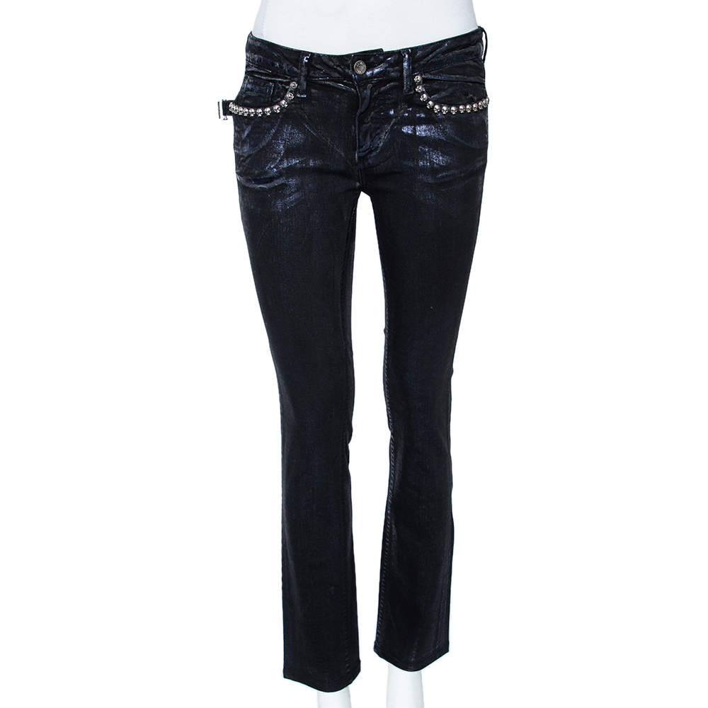 Pre Owned Zadig and Voltaire Metallic Purple Denim  Eva Enduit Deluxe Jeans S