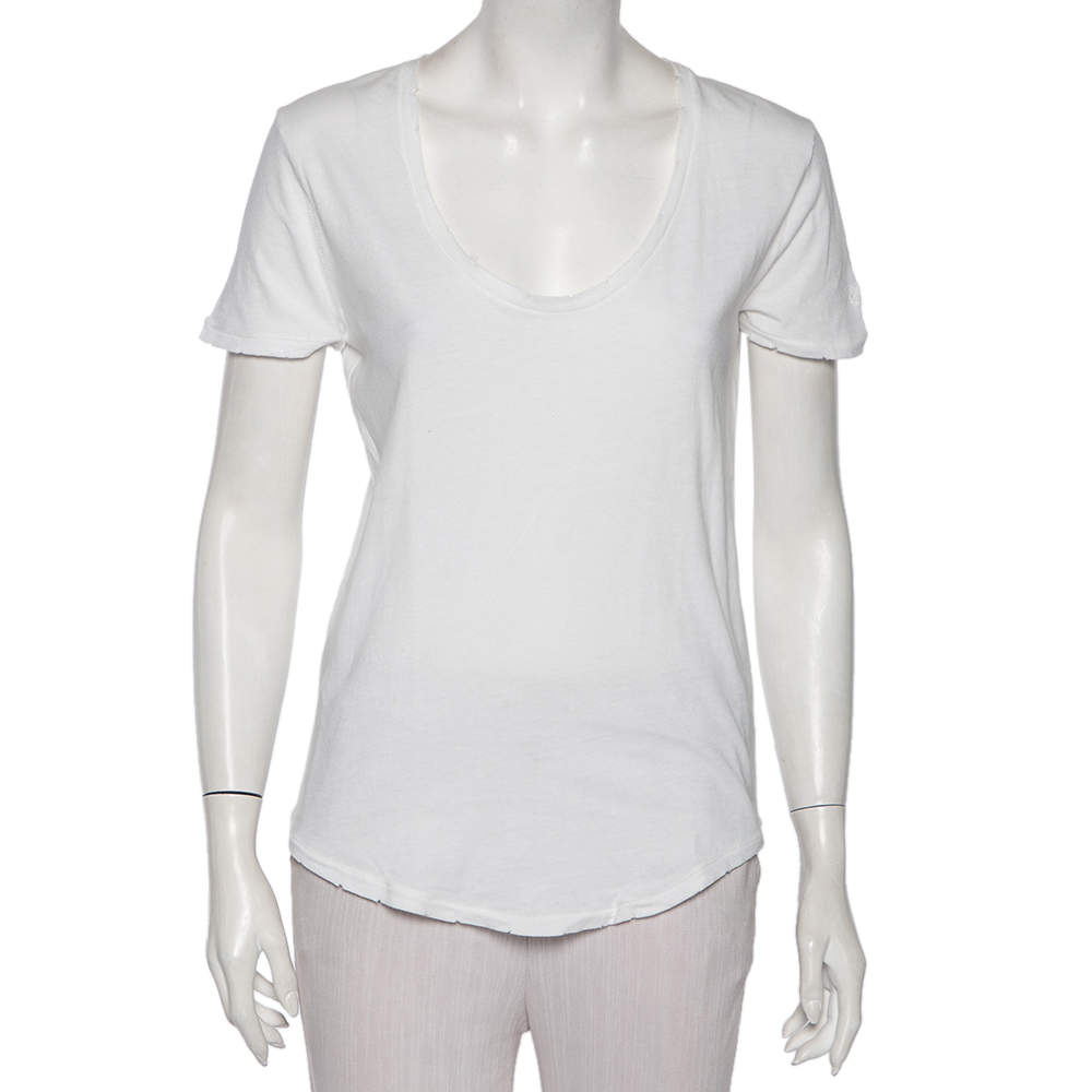 Pre Owned Zadig&Voltaire White Cotton Cutwork Detail Scoop Neck Anyta Rosace T-Shirt XS
