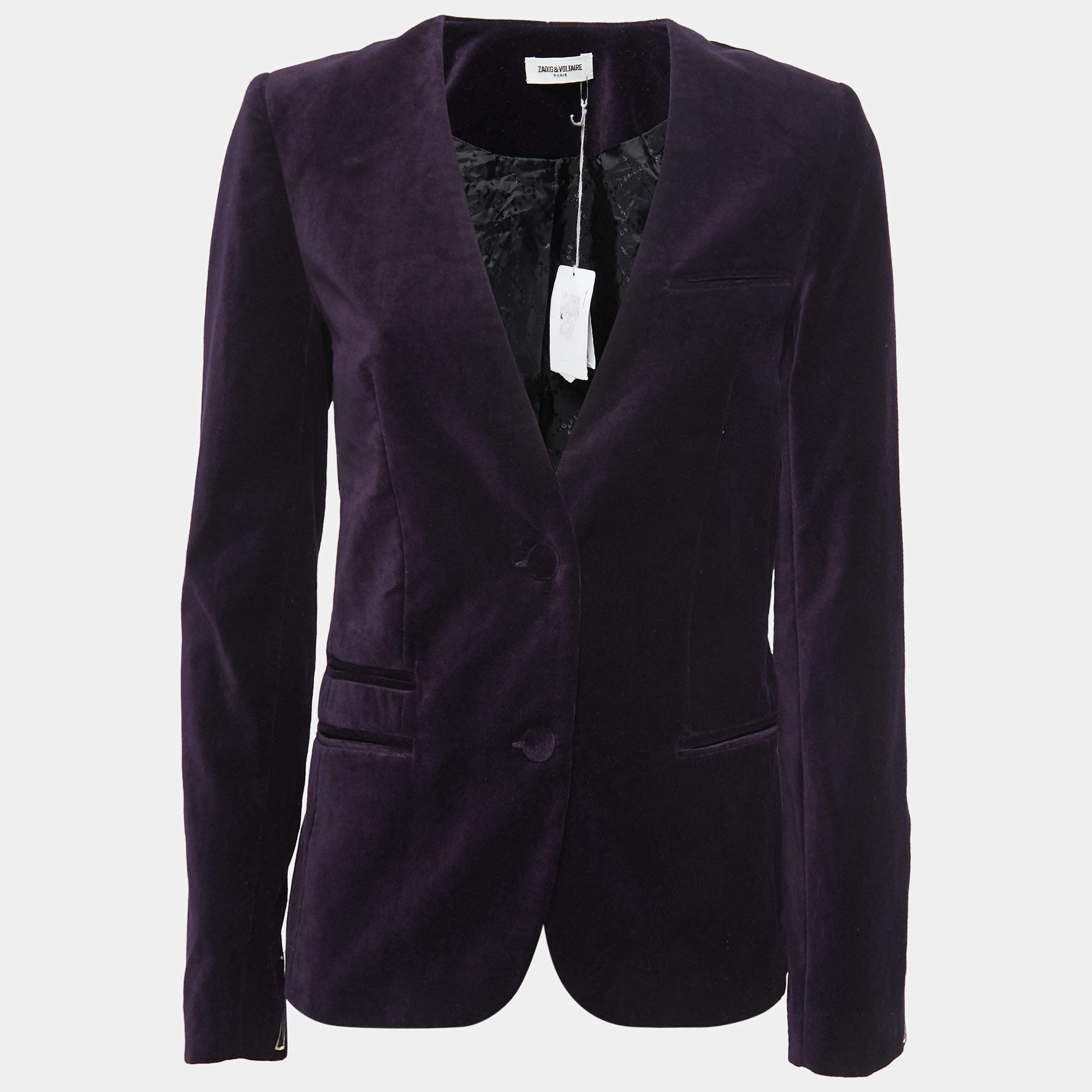Zadig and Voltaire Dark Purple Velvet Single-Breasted Blazer S