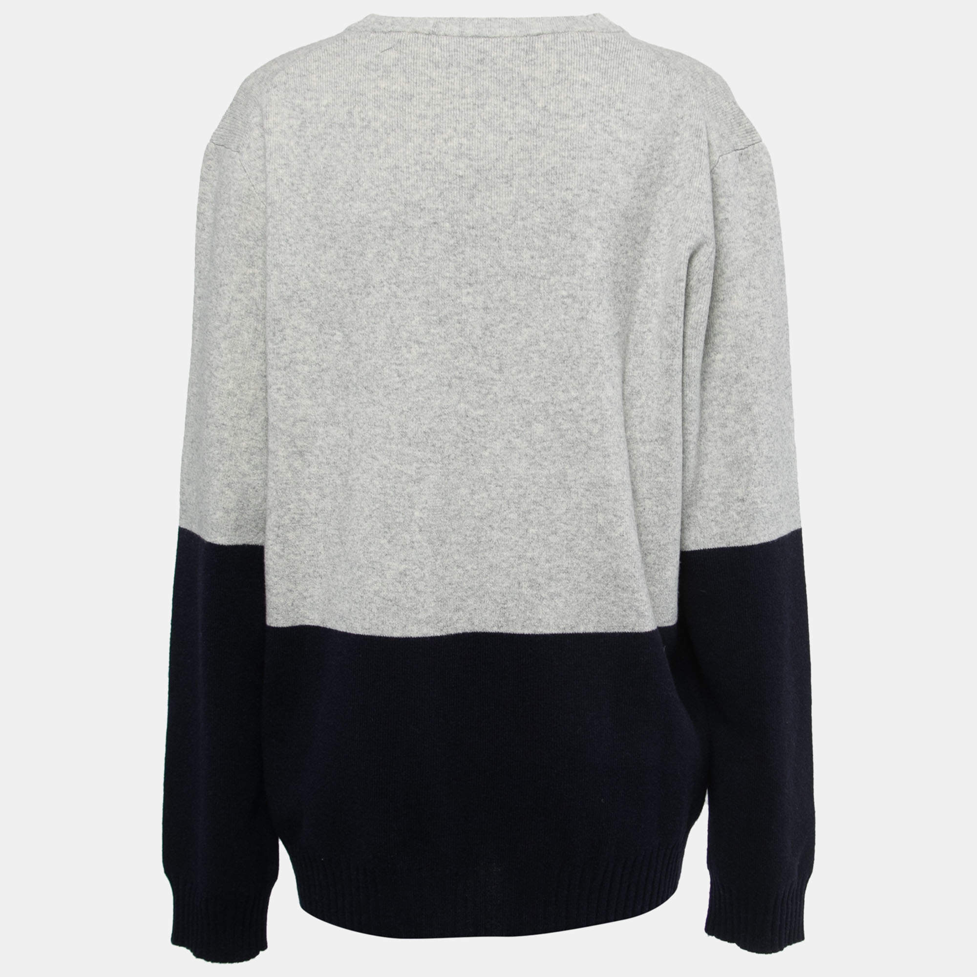 Zadig & Voltaire Grey/Navy Blue Wool Crew Neck Sweater XL Zadig