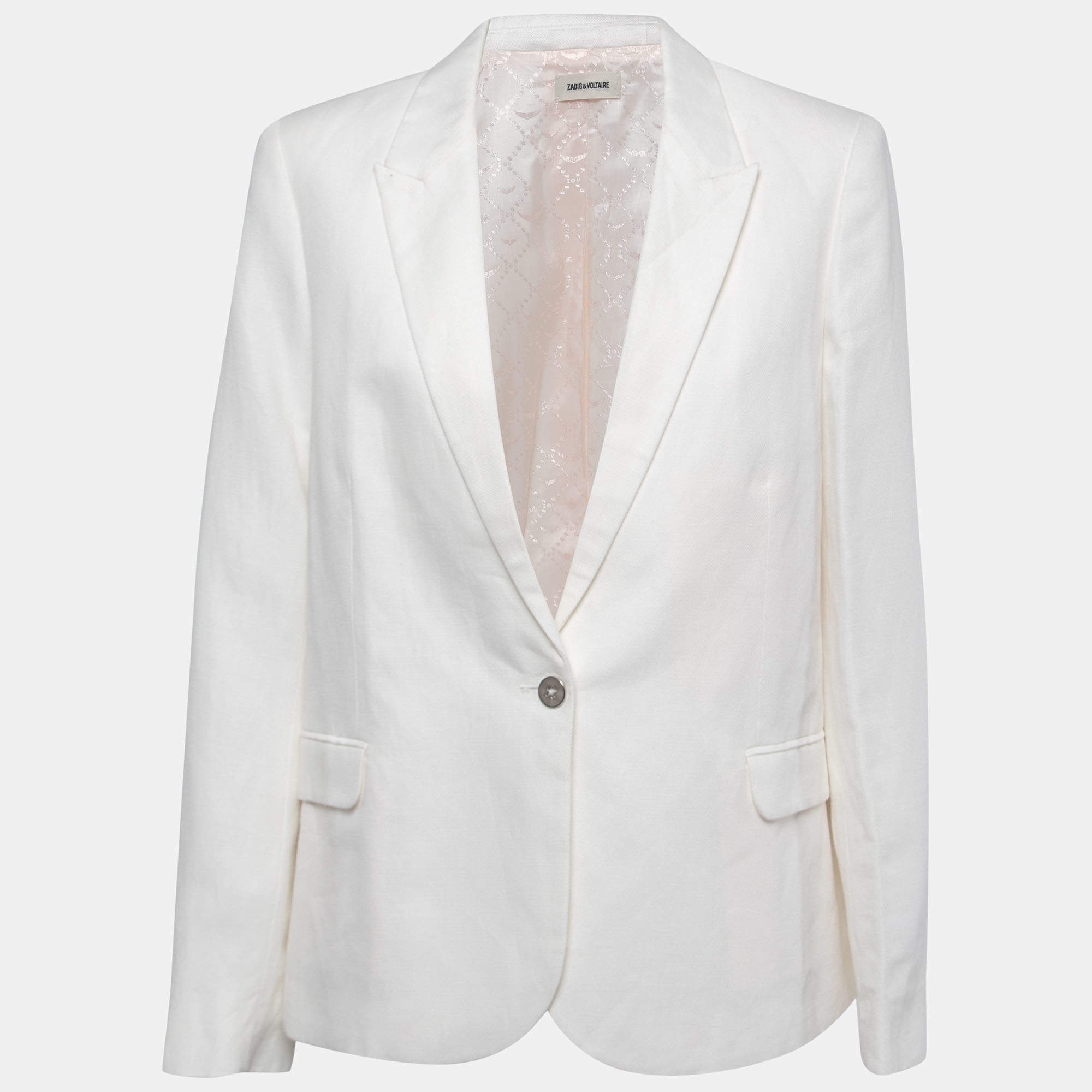 Zadig & Voltaire White Linen Blend Single Button Blazer L